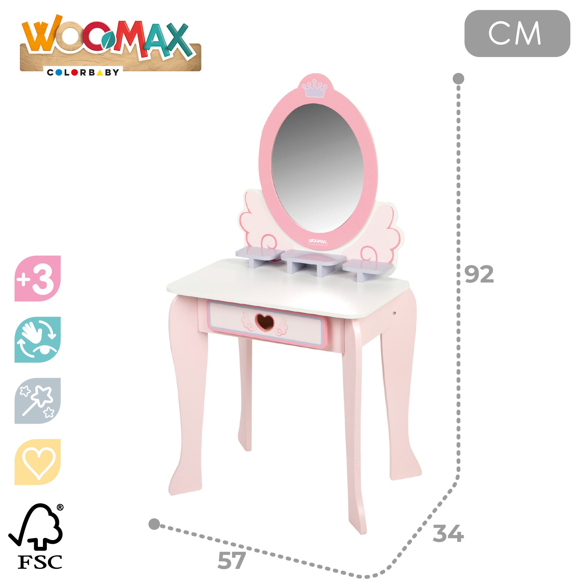 WOOMAX Tocador madera con taburete y accesorios