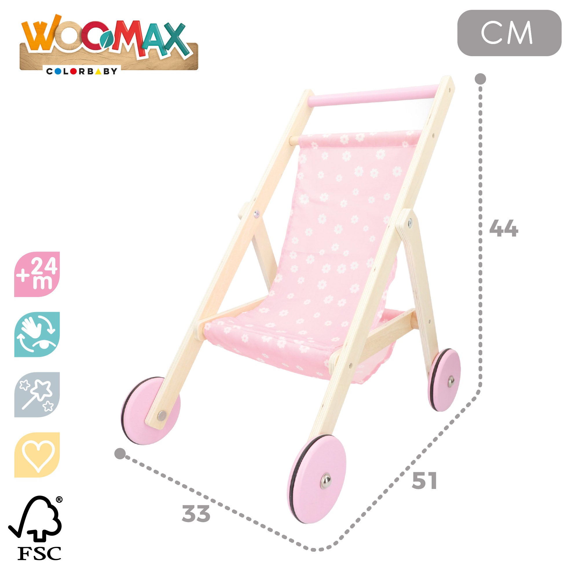 WOOMAX Carrito muñeca 36 cm madera