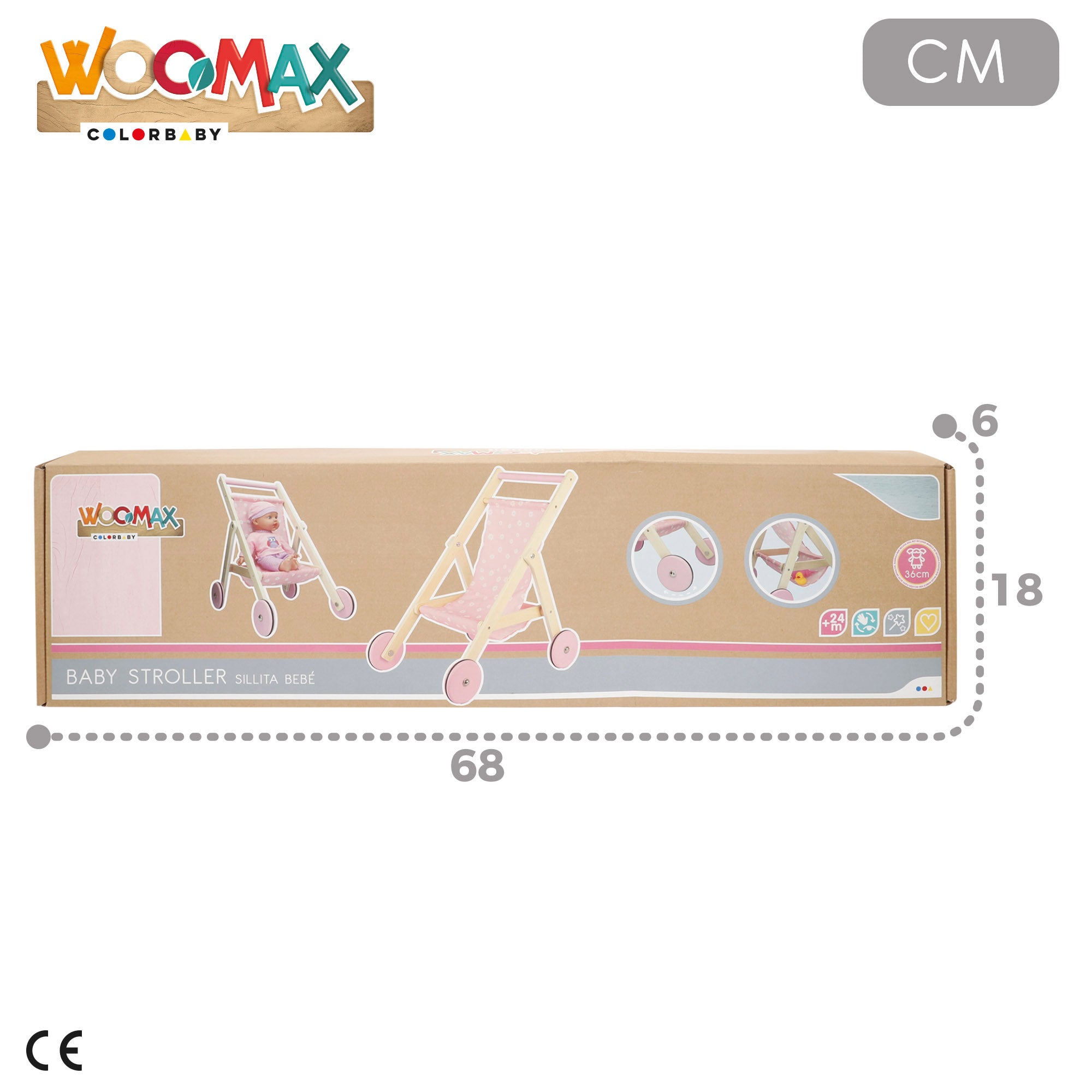 WOOMAX Carrito muñeca 36 cm madera