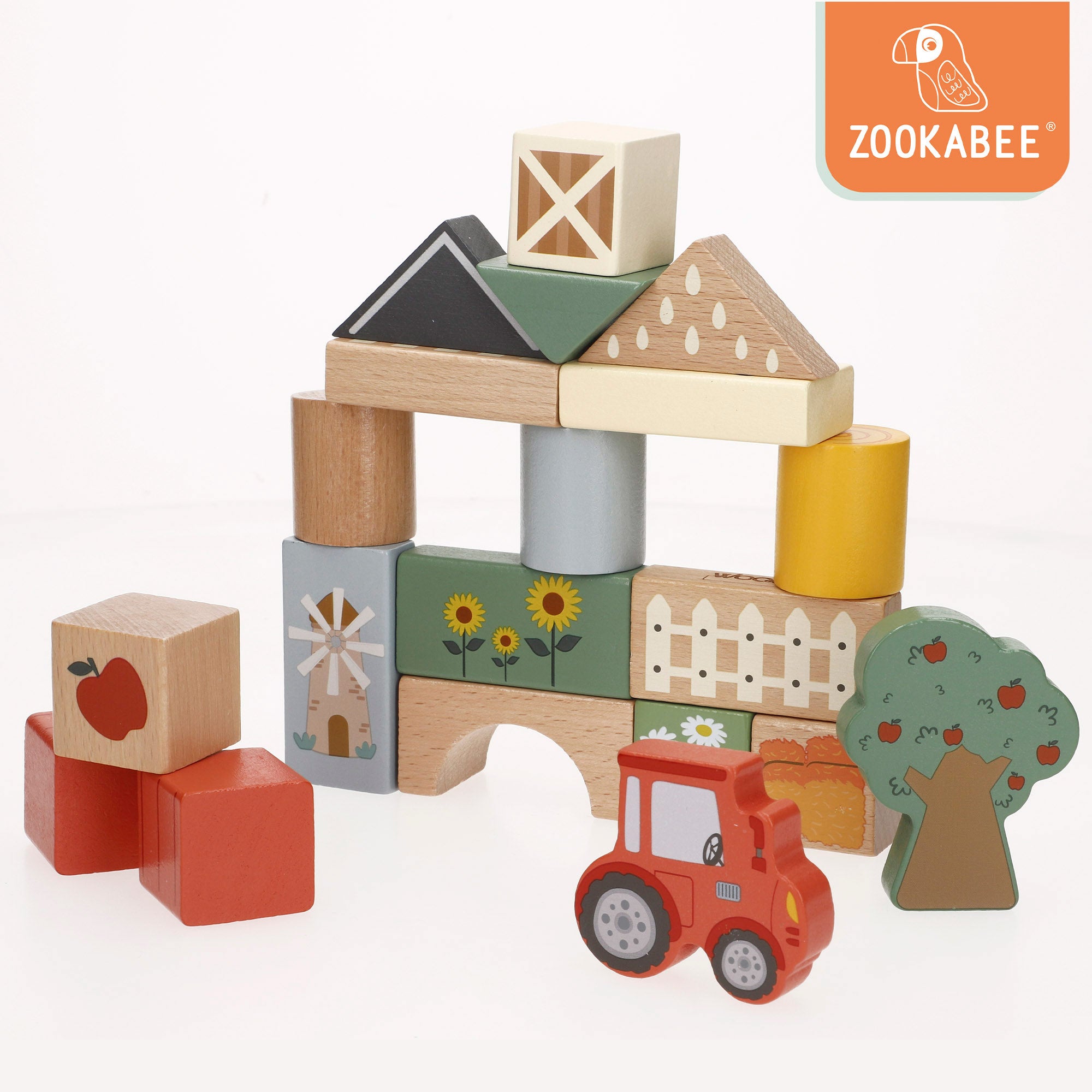 WOOMAX Zookabee Bloques de construcción de madera animales granja 36 pcs
