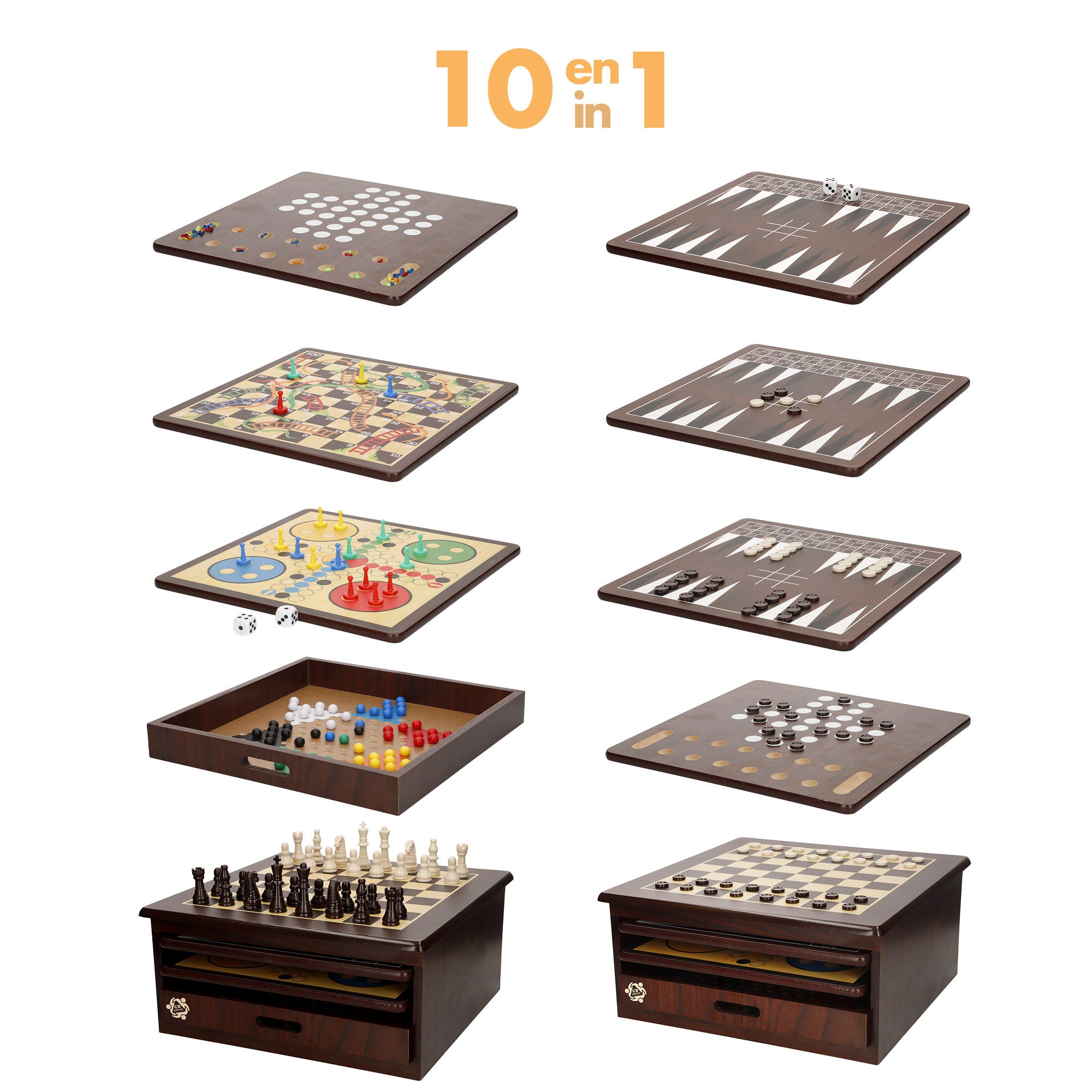 Set 10 juegos de mesa con caja organizadora madera CB Games