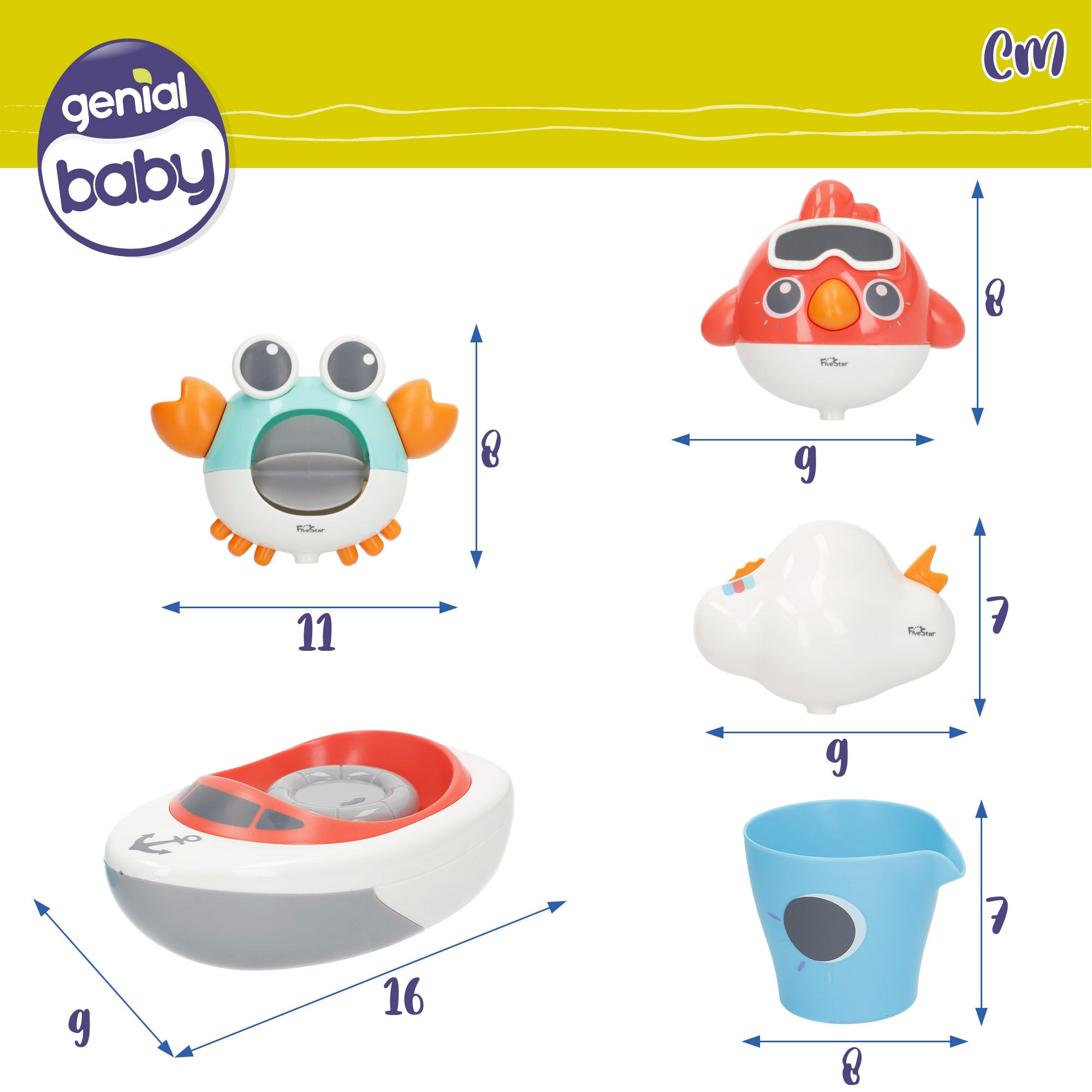 Juguetes baño bebé 5 piezas Genial Baby