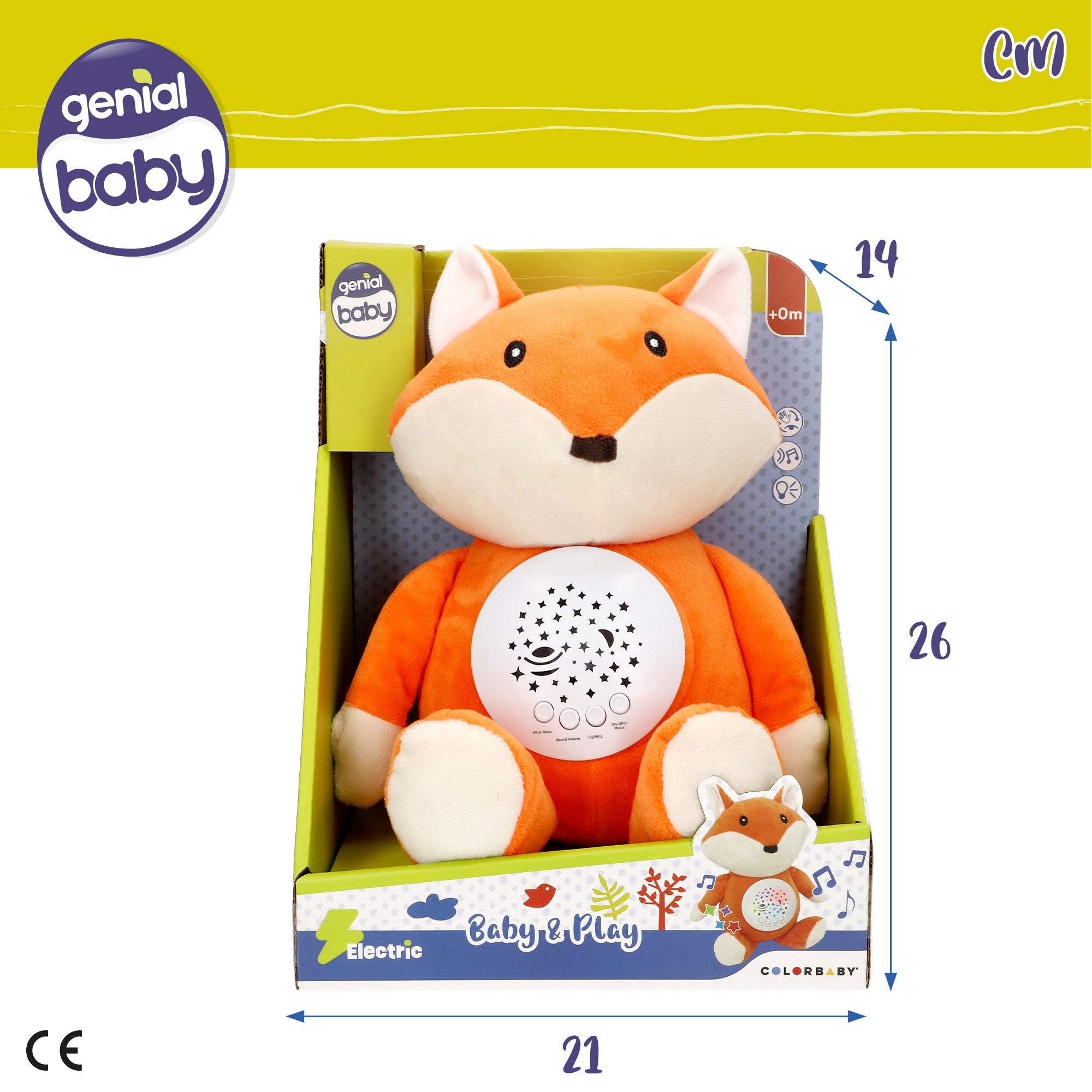 Peluche proyector estrellas con luz y sonido zorro Genial Baby
