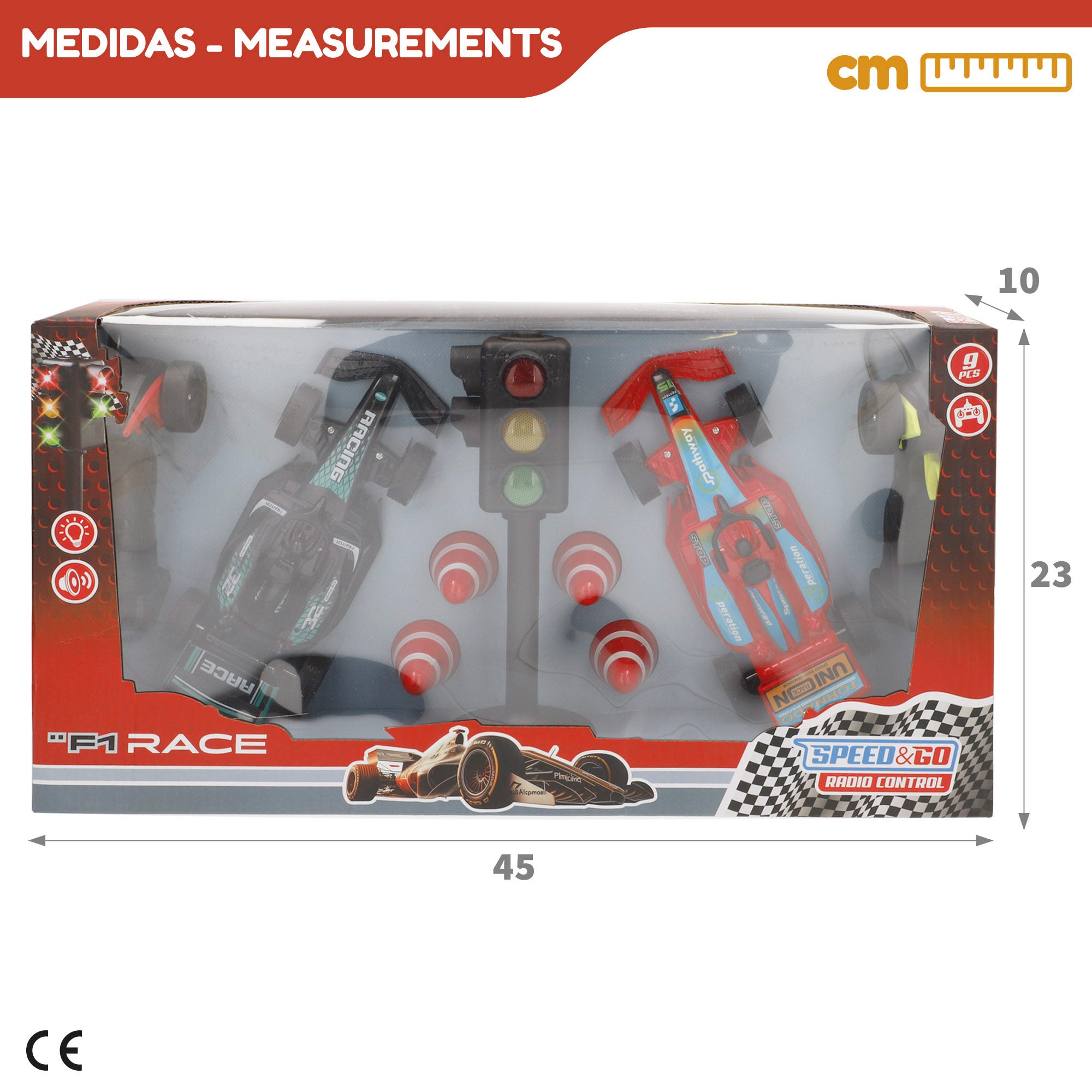 Conjunto de 2 carros de Fórmula 1 com comando e luzes Speed&amp; Go