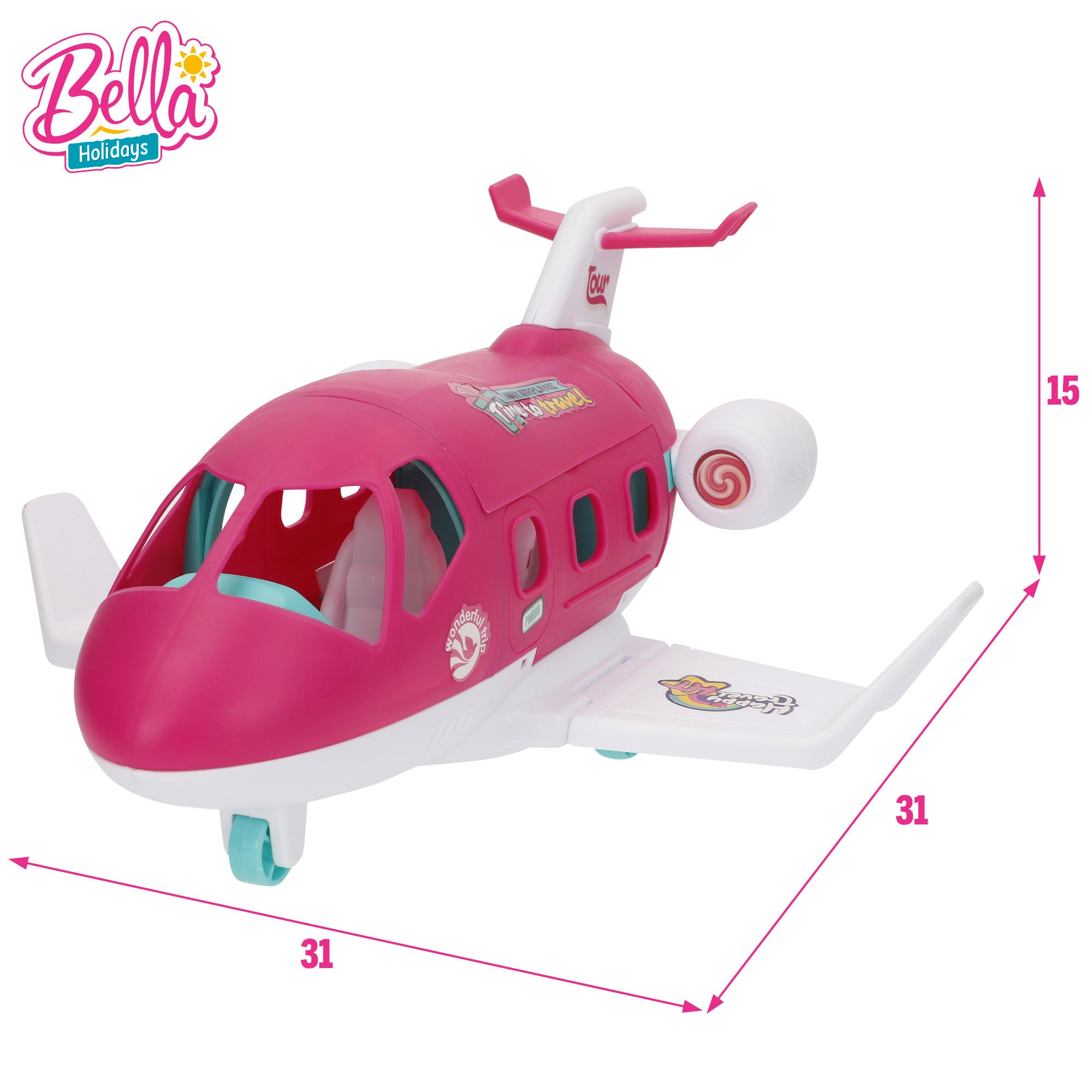 Muñeca azafata con avión, perro y maleta Bella