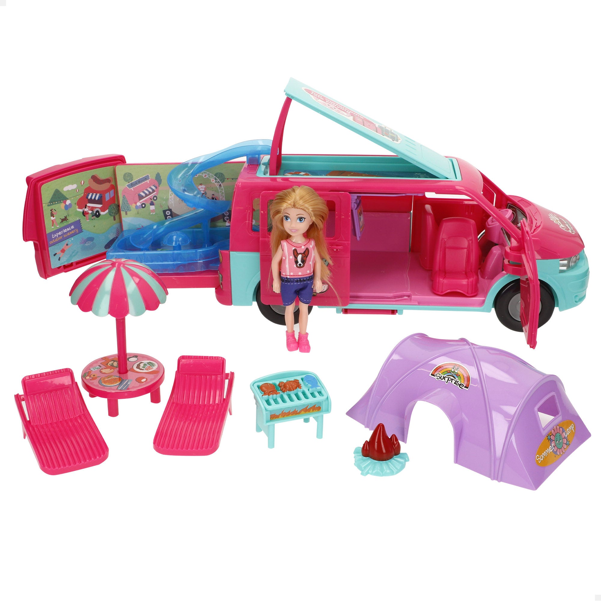 Muñeca con furgoneta camping y accesorios Bella