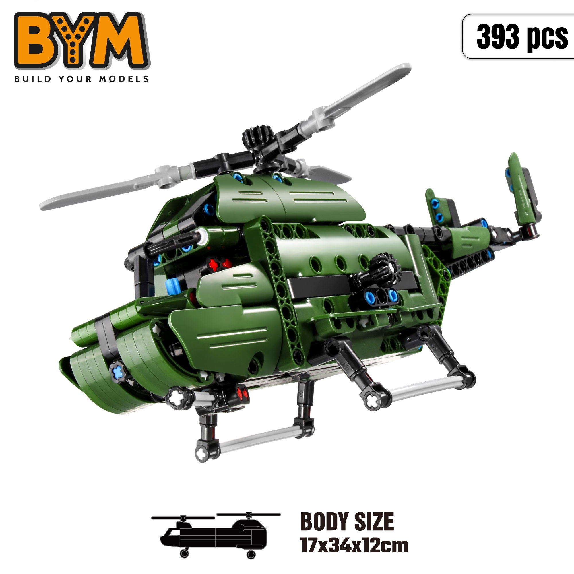 BYM Helicóptero de juguete 2 en 1 desmontable 393 piezas