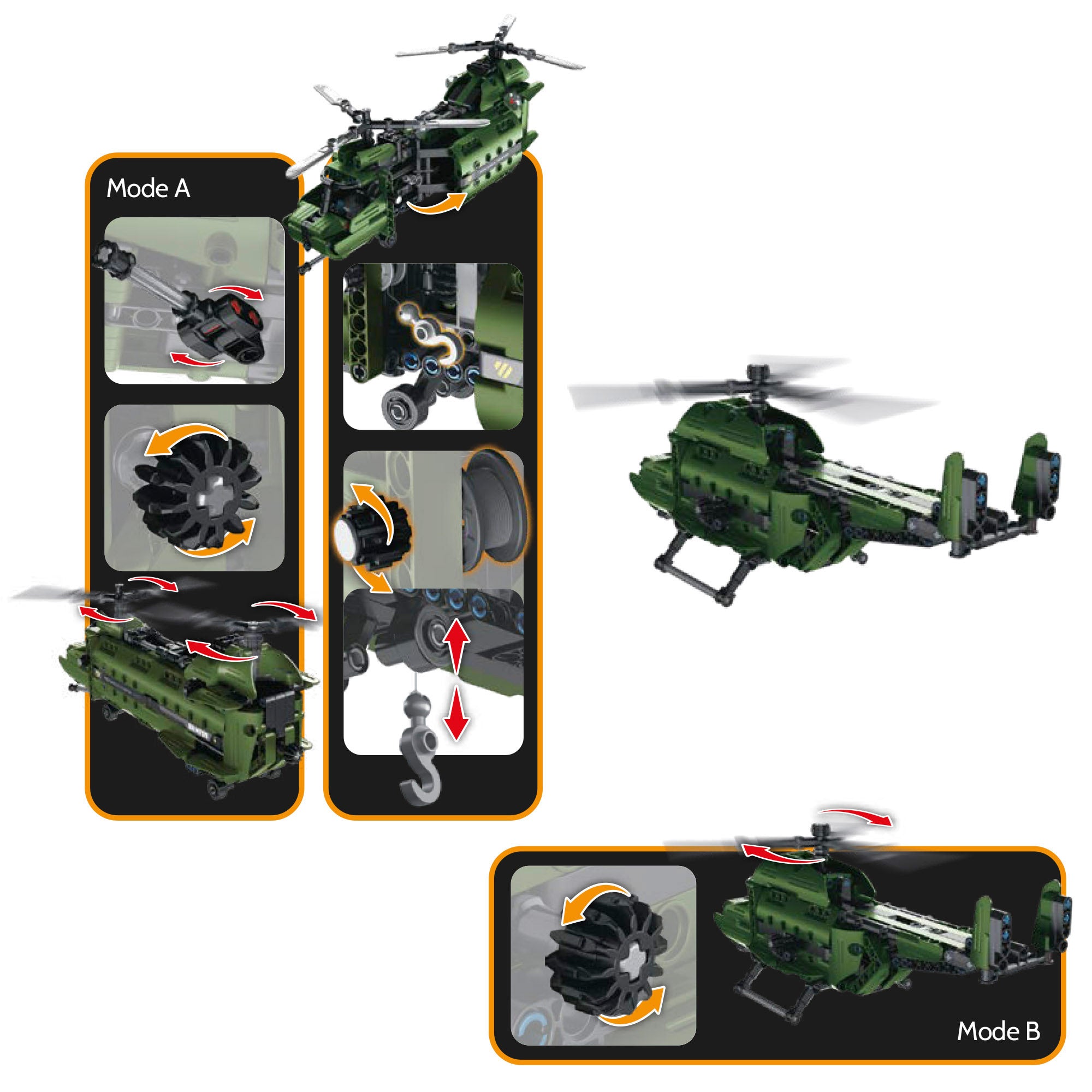 BYM Helicóptero de juguete 2 en 1 desmontable 393 piezas