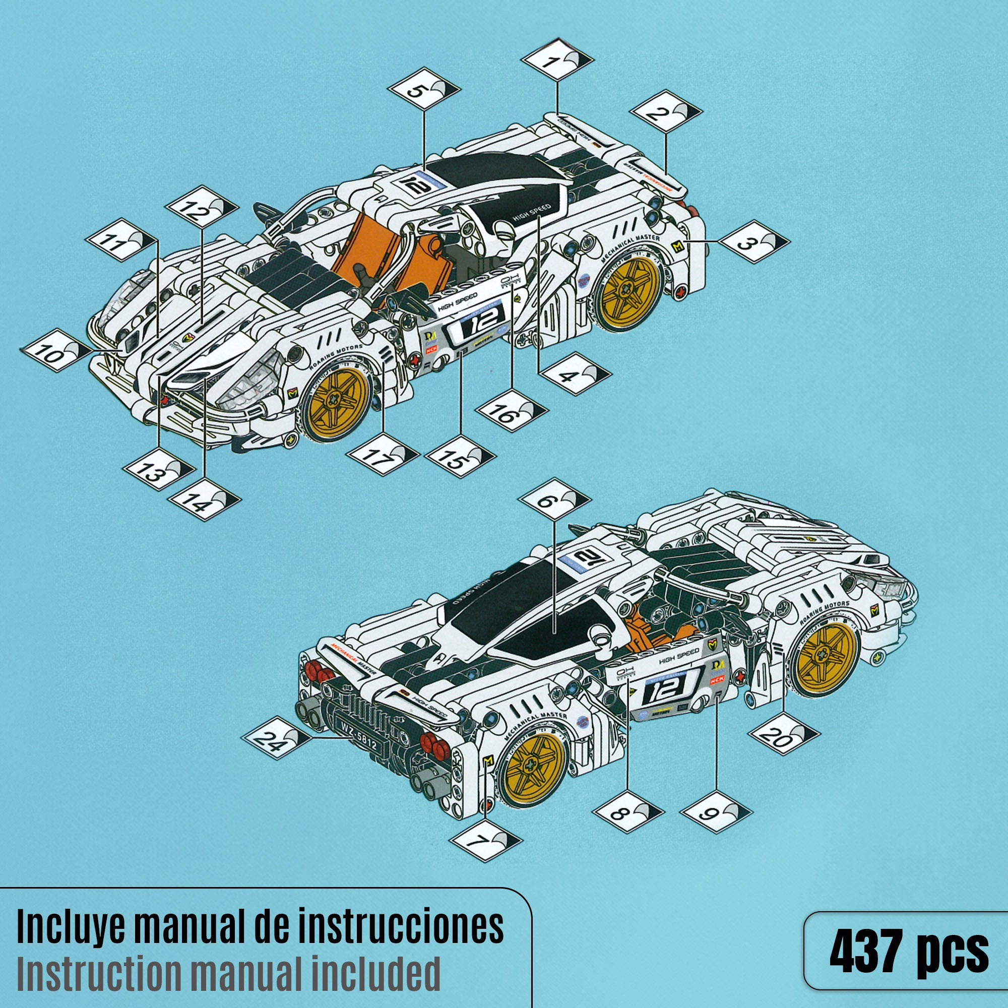 BYM Coche desmontable juguete racing blanco 437 piezas
