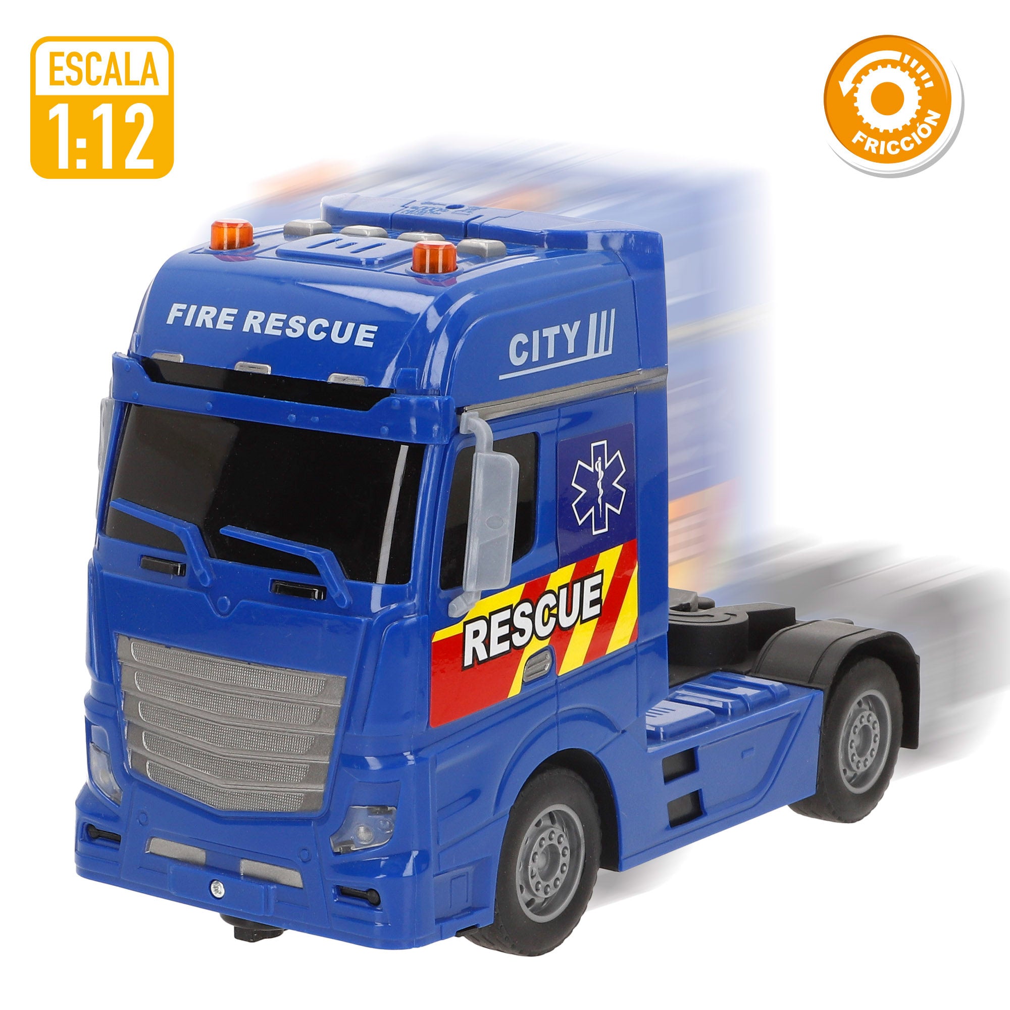 Camión portavehículos rescate fricción con luz y sonido 1:12 Speed & Go