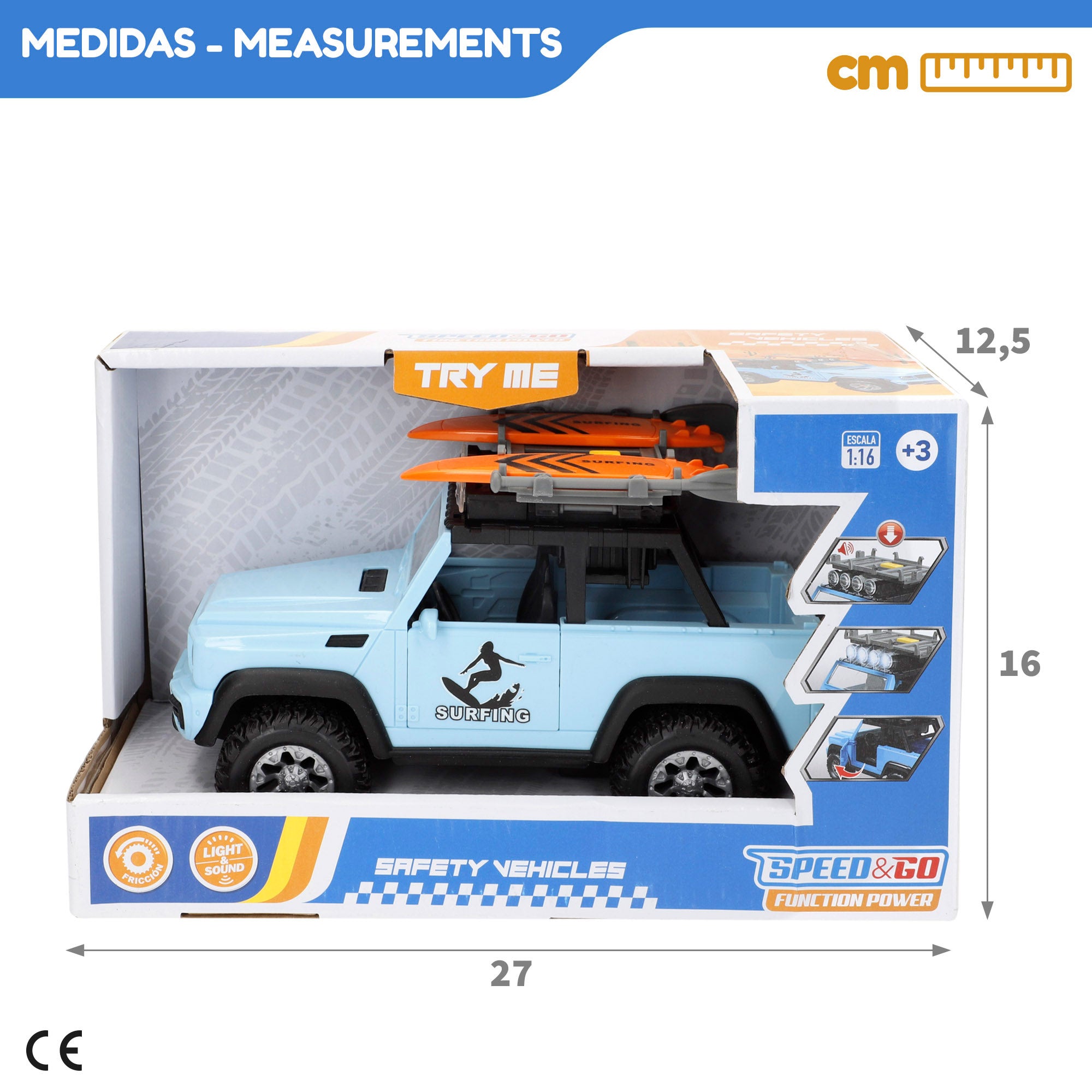 Carro de fricção Speed ​​​​&amp; Go Off-Road 1:16 com luz e som.