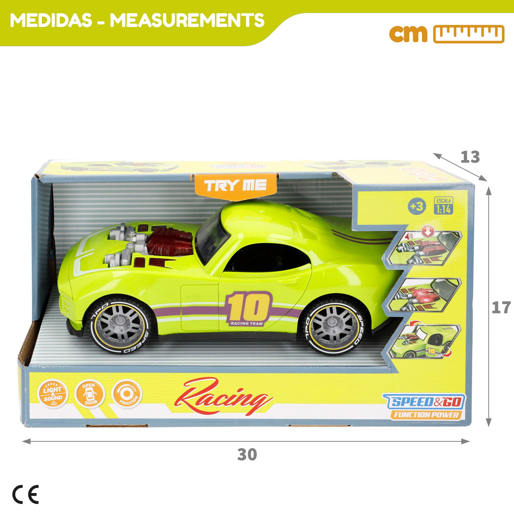 Carro de corrida de fricção Speed ​​​​&amp; Go à escala 1:14 com luz e som.