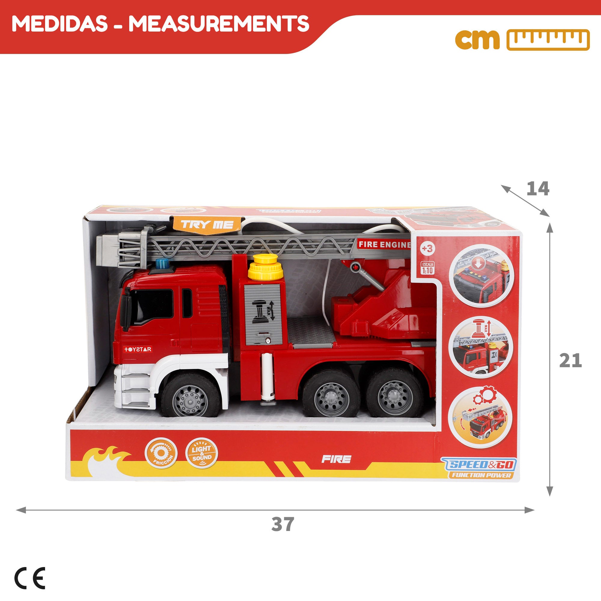 Camión bomberos juguete fricción con luz y sonido 1:10 Speed & Go