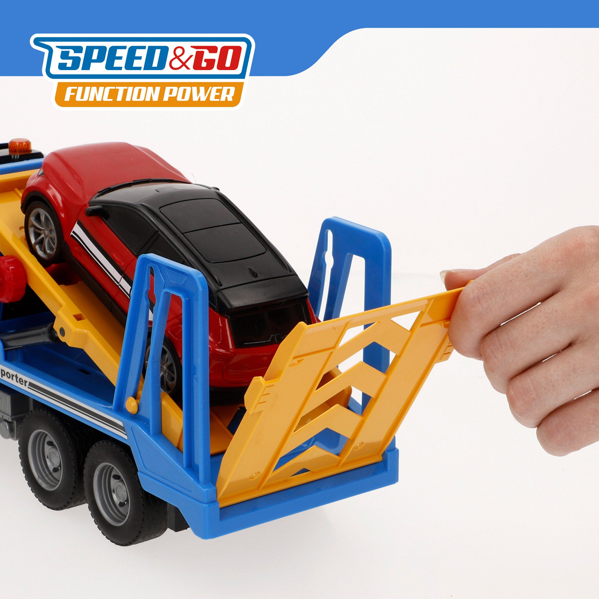 Camión portavehículos fricción con luz y sonido 1:14 Speed & Go