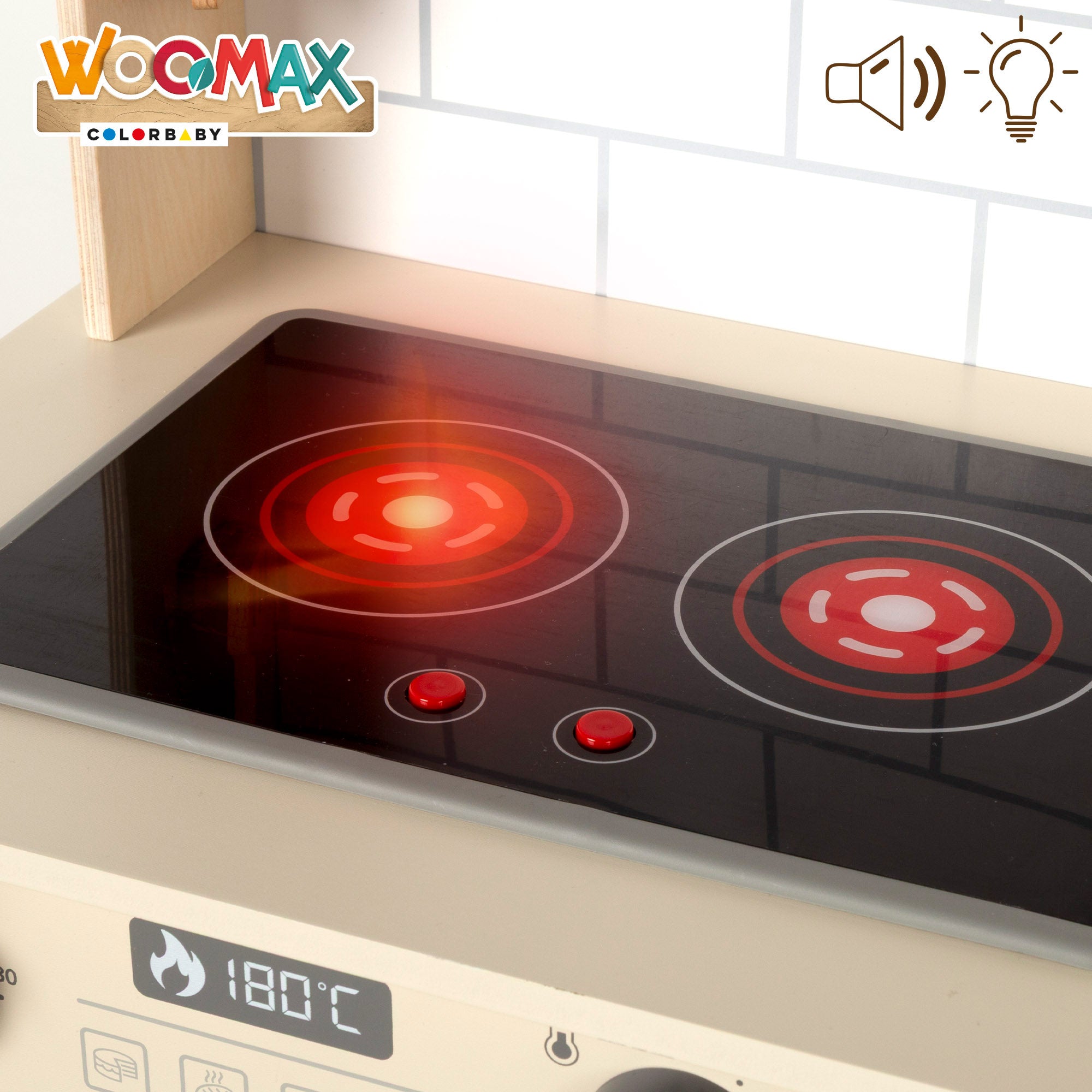 WOOMAX Cocina de madera eléctrica con luz, sonido y accesorios 30x68x102 cm