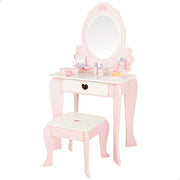 WOOMAX Tocador madera rosa con taburete y accesorios