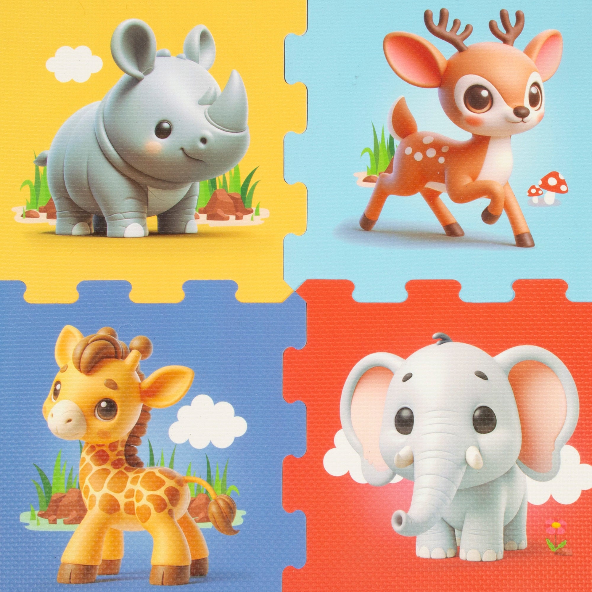 Alfombra puzle bebés animales de la selva 8 piezas goma EVA C'Baby