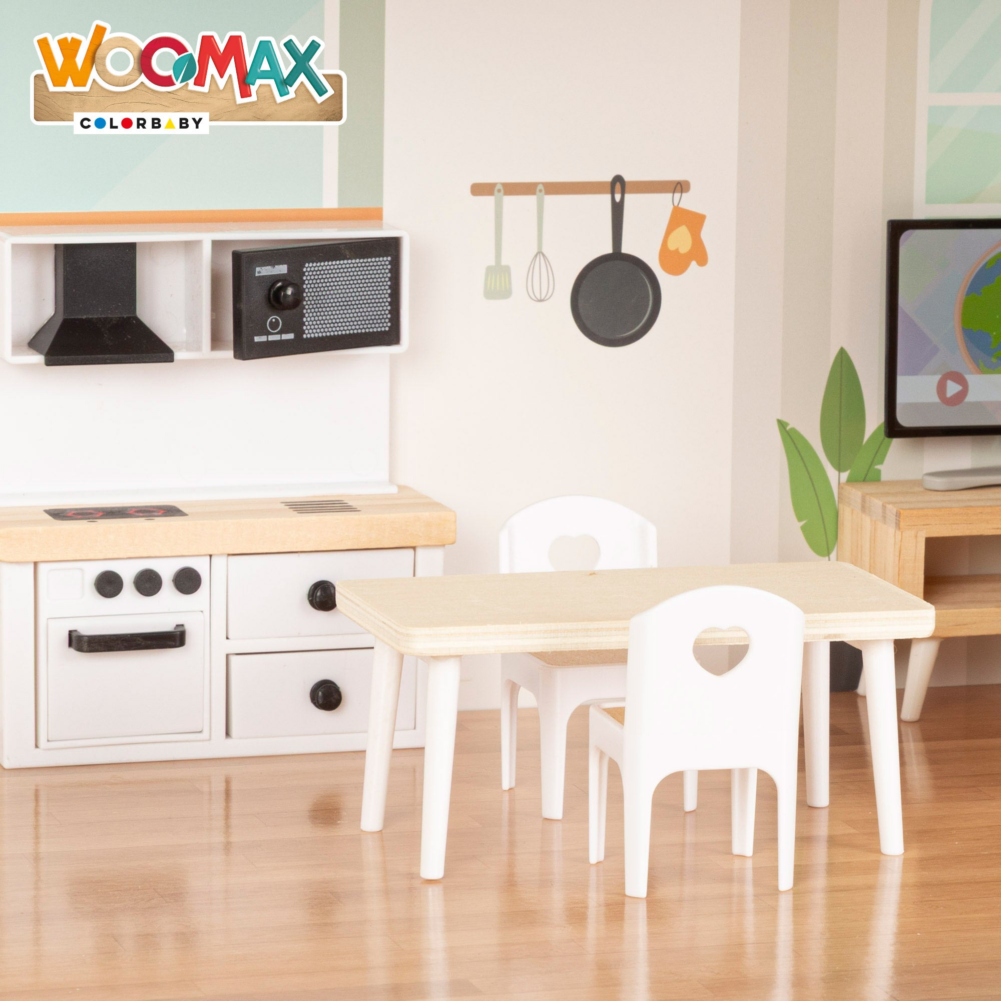 WOOMAX Casa de muñecas de madera 3 plantas con accesorios