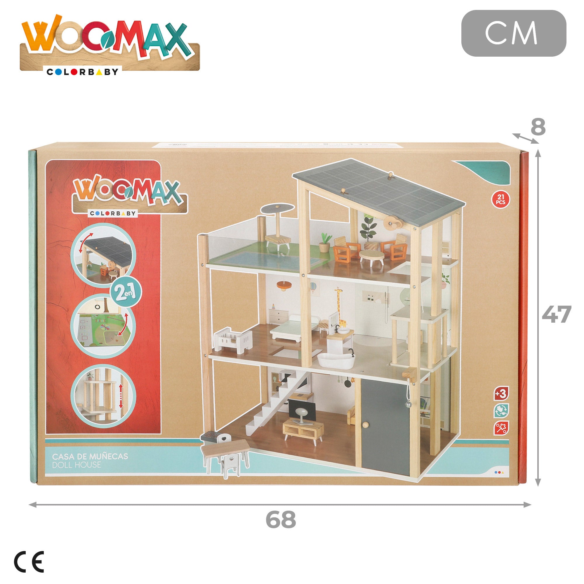 WOOMAX Casa de muñecas de madera 3 plantas con accesorios