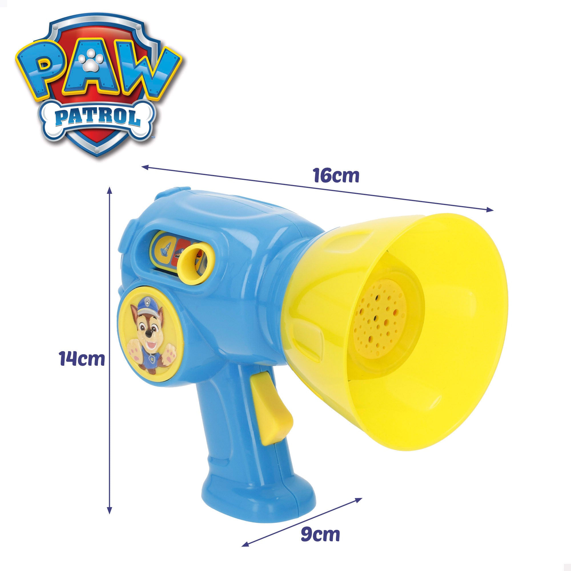 Pack com megafone do Chase da Patrulha Pata e acessórios.