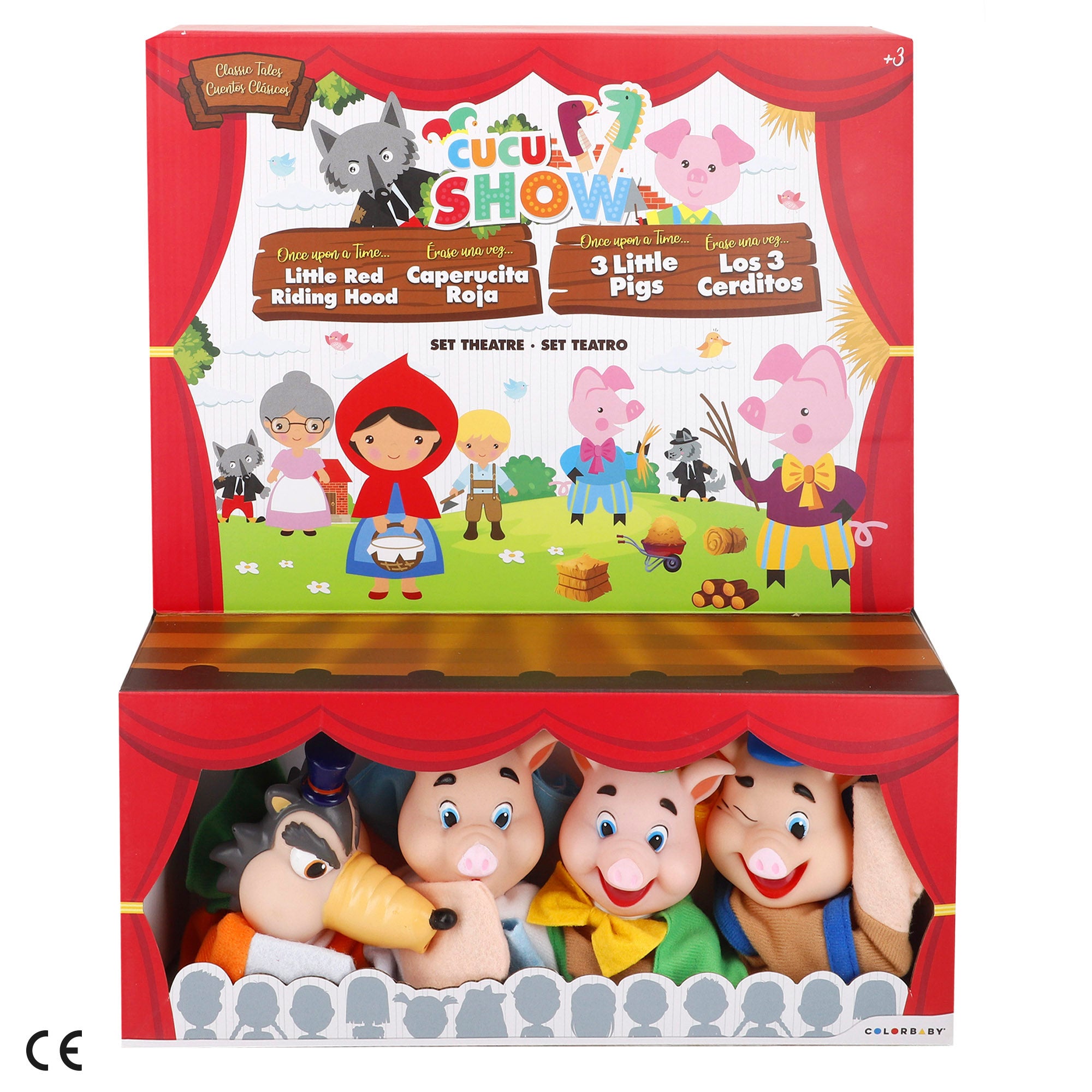 Set Teatro de marionetas Los tres cerditos 25 cm Cucu Show