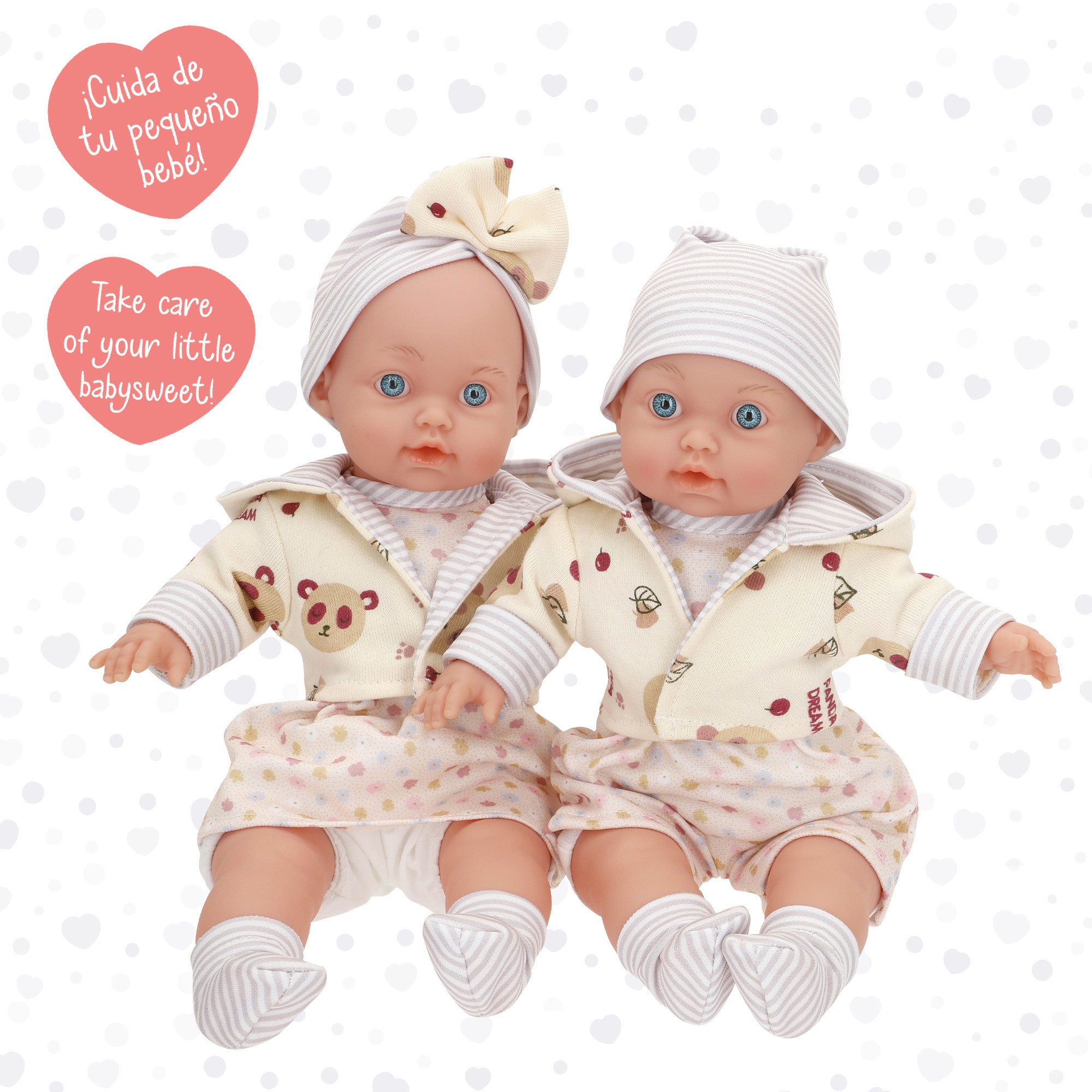 Set 2 Muñecas bebé 33 cm con ropa y cuerpo blandito Colorbaby's