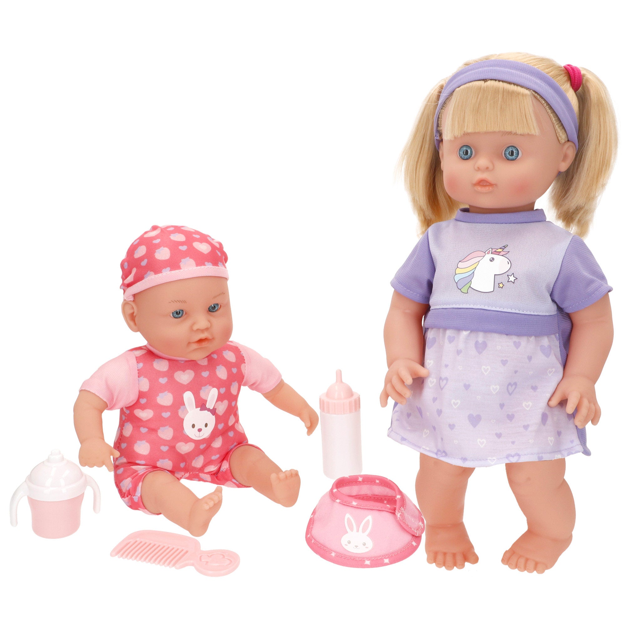 Set Muñeca niña 41 cm y bebé 32 cm con accesorios Colorbaby's