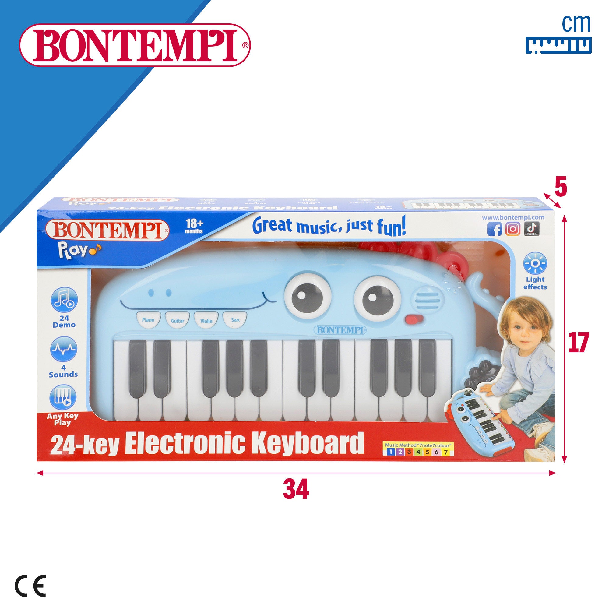 Piano infantil de juguete con luz y efectos de sonido 24 teclas Bontempi