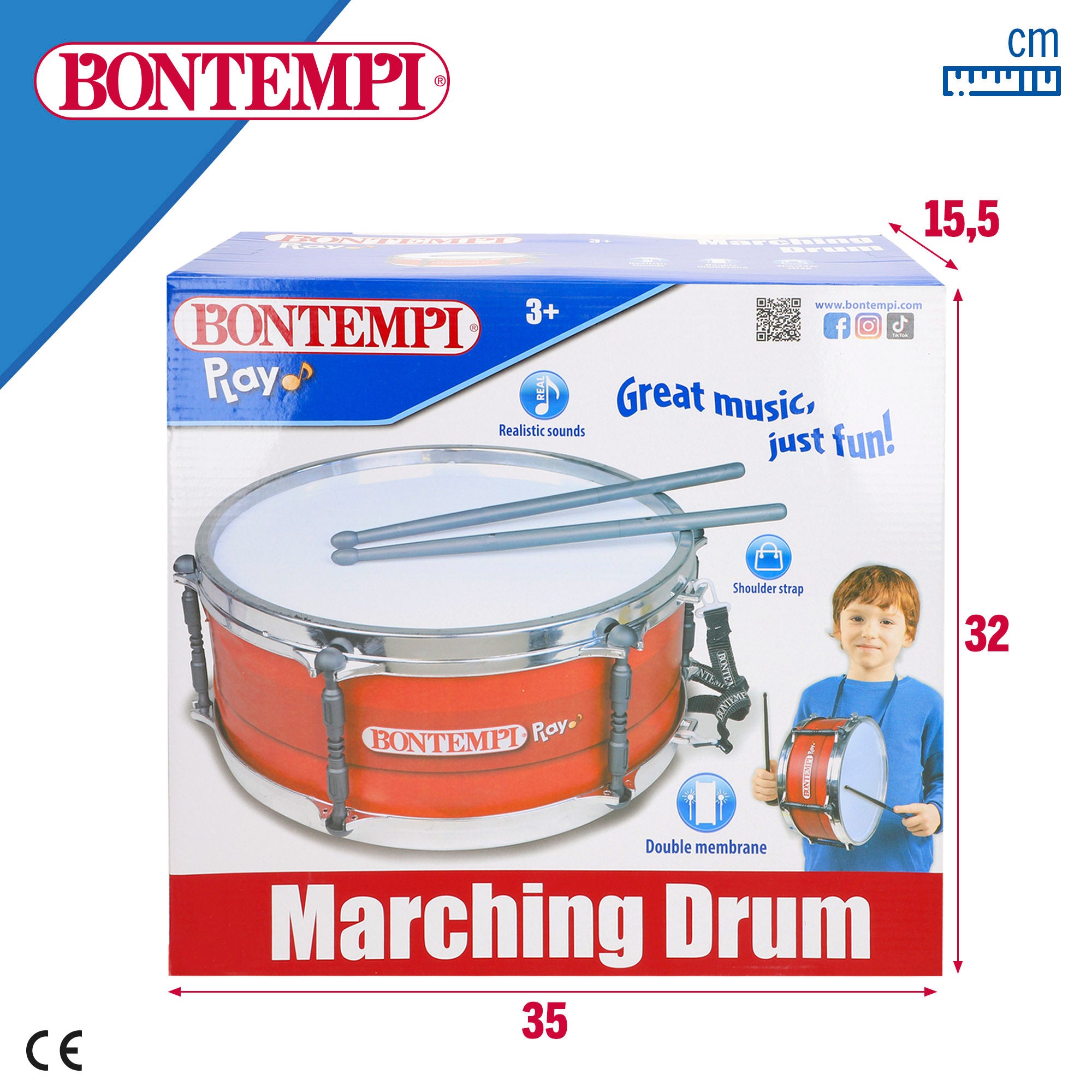 Tambor infantil 31 cm con bandolera y baqueta Bontempi