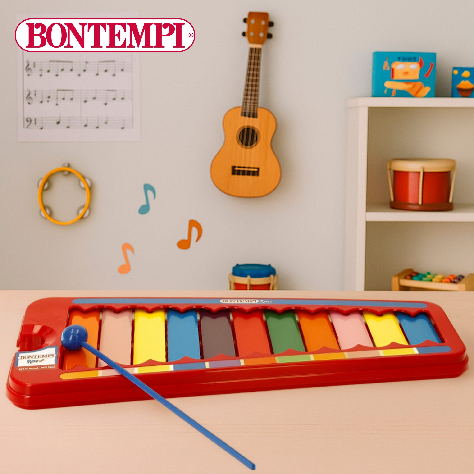 Xilófono infantil de metal con 8 notas y baqueta Bontempi