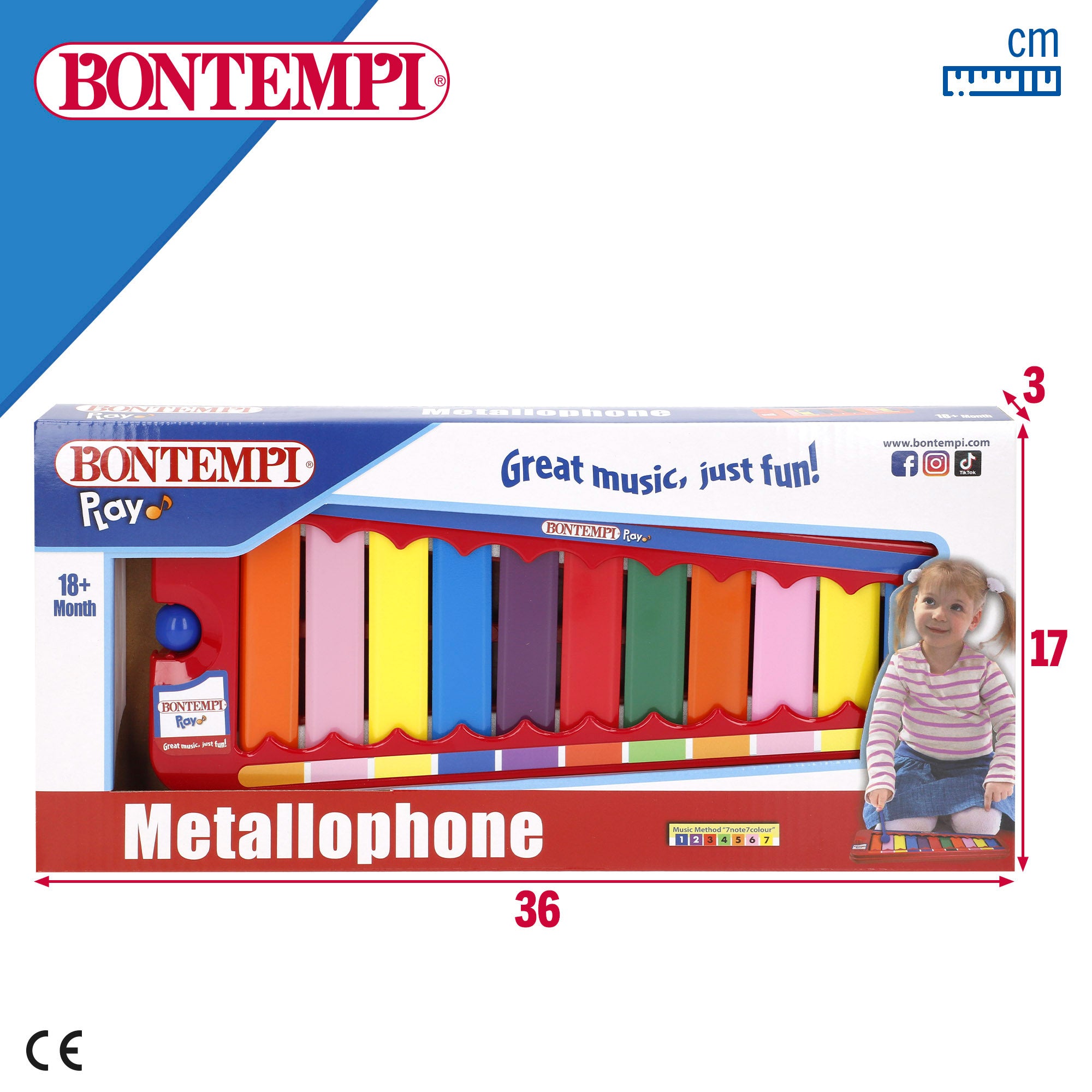 Xilófono infantil de metal con 8 notas y baqueta Bontempi