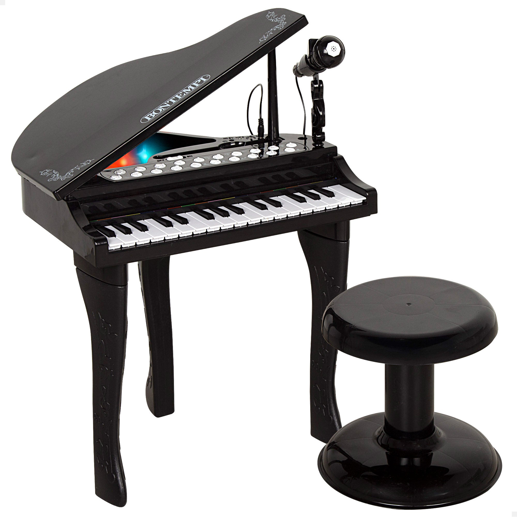 Piano cola infantil de juguete con micrófono y taburete 32 teclas Bontempi