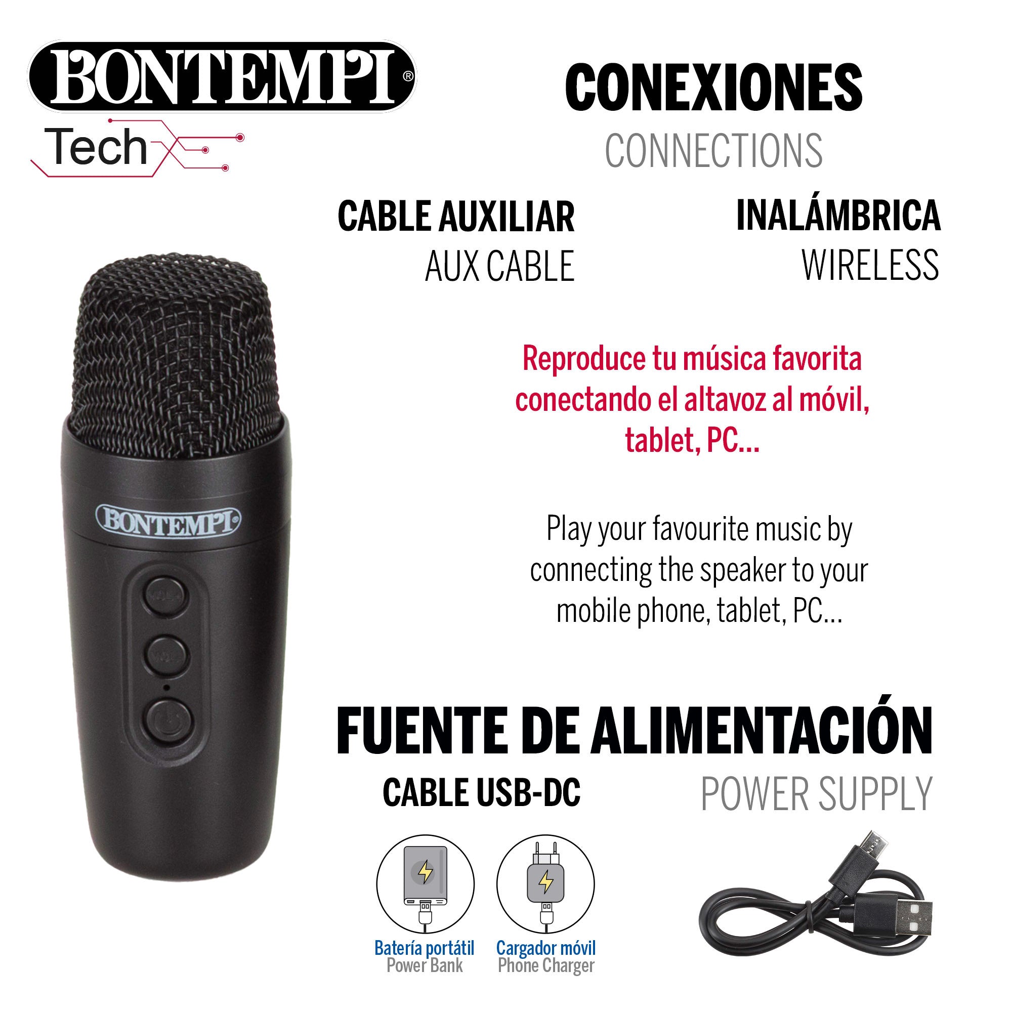 Mini coluna sem fios Bontempi com microfone e luzes RGB