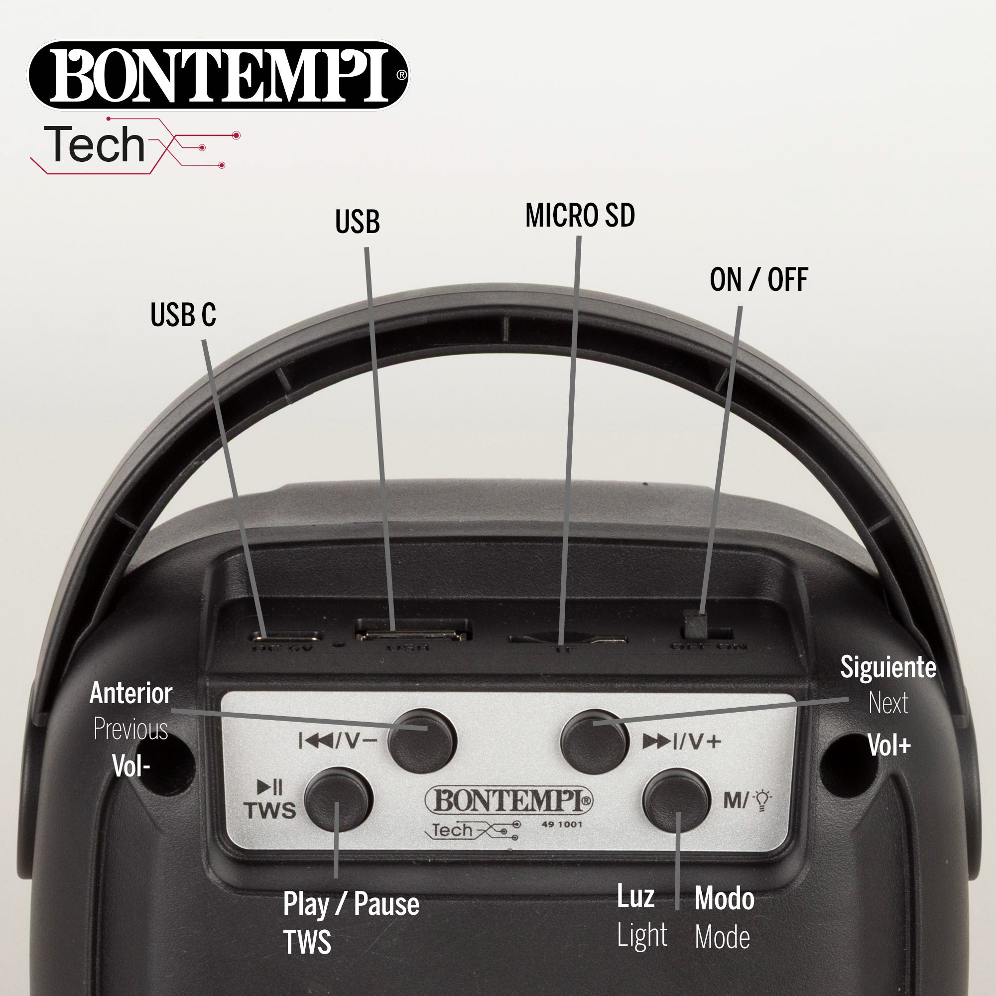 Mini coluna sem fios Bontempi com microfone e luzes RGB
