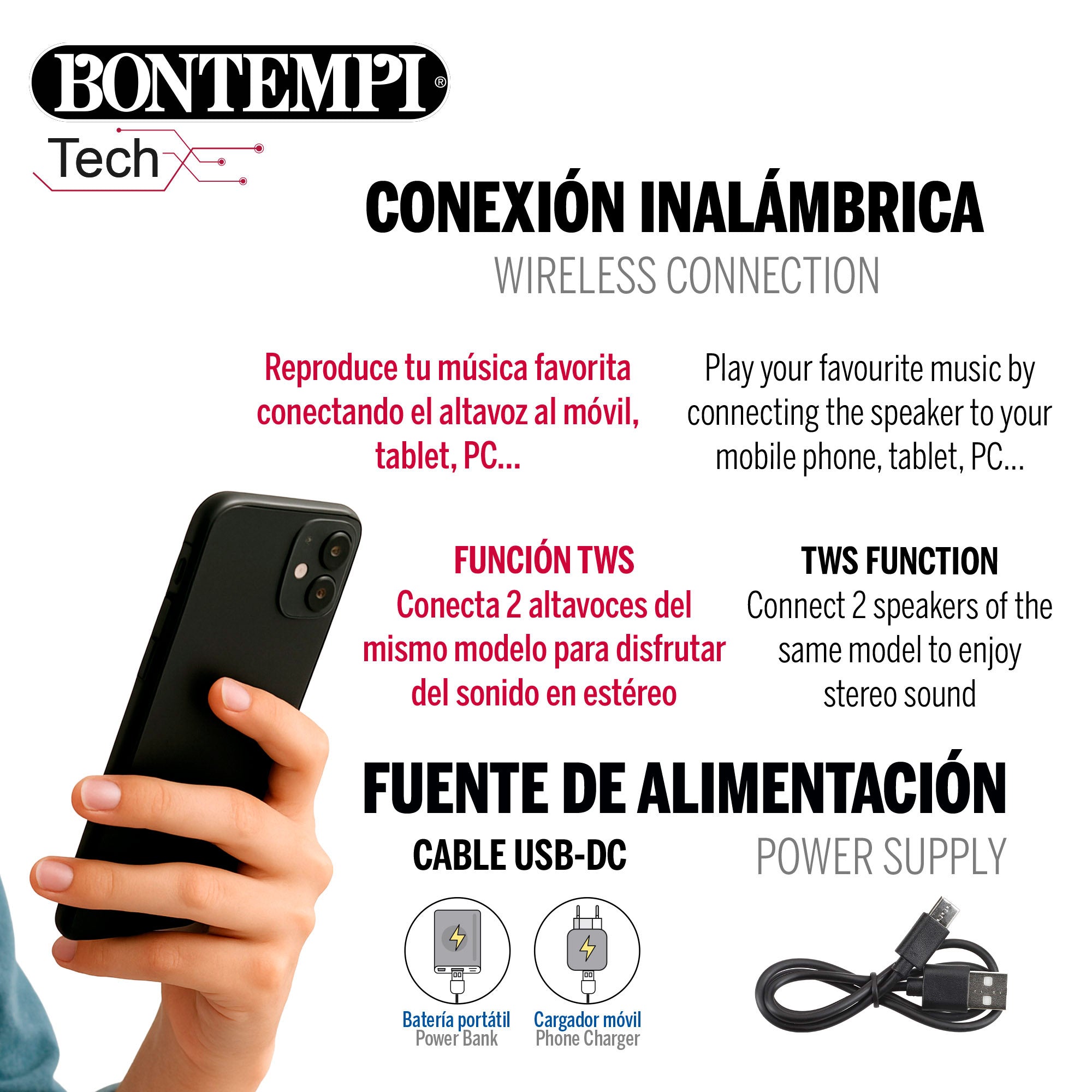 Altavoz inalámbrico 180W con karaoke y 1 micrófono Bontempi