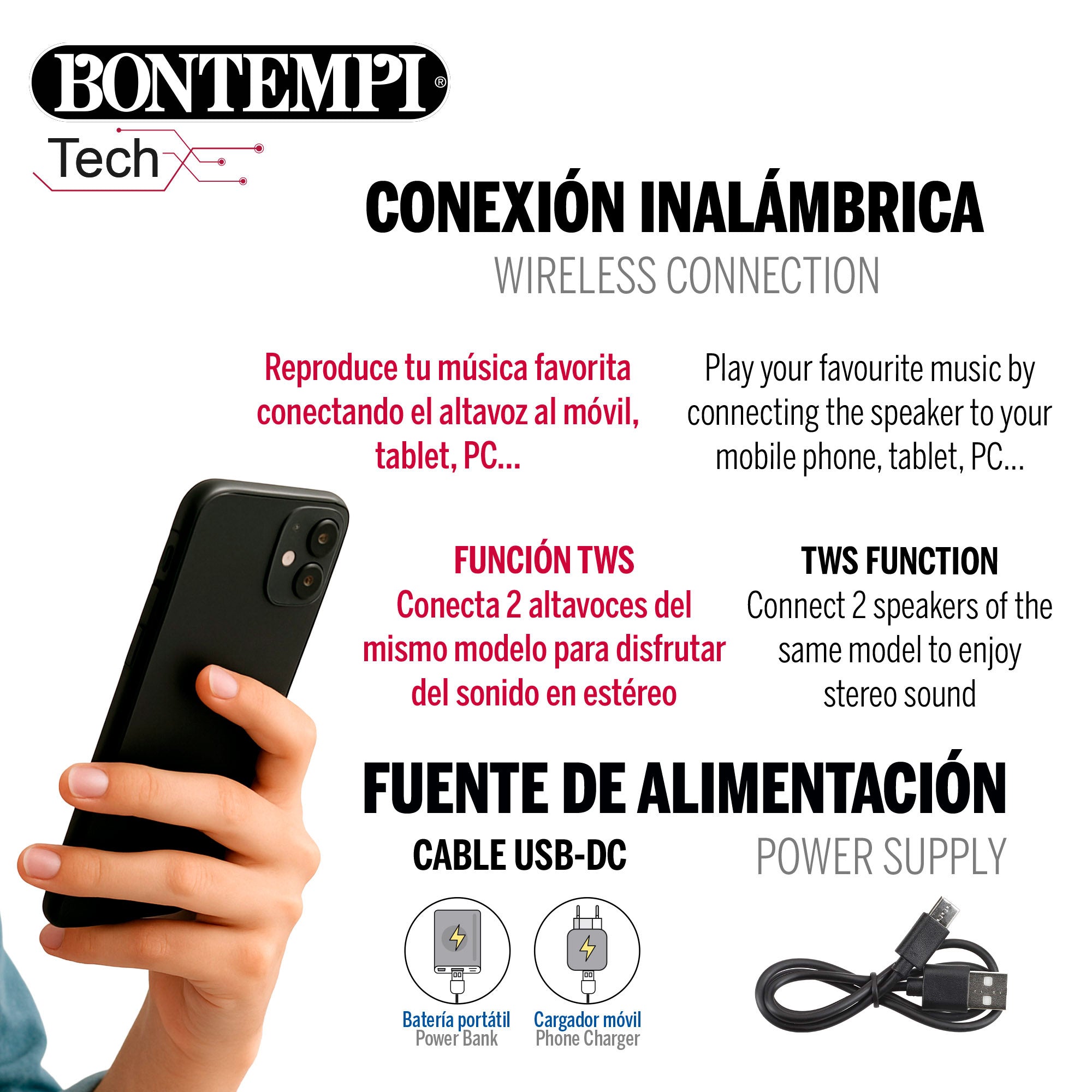 Altavoz inalámbrico maleta y 2 micrófonos Bontempi
