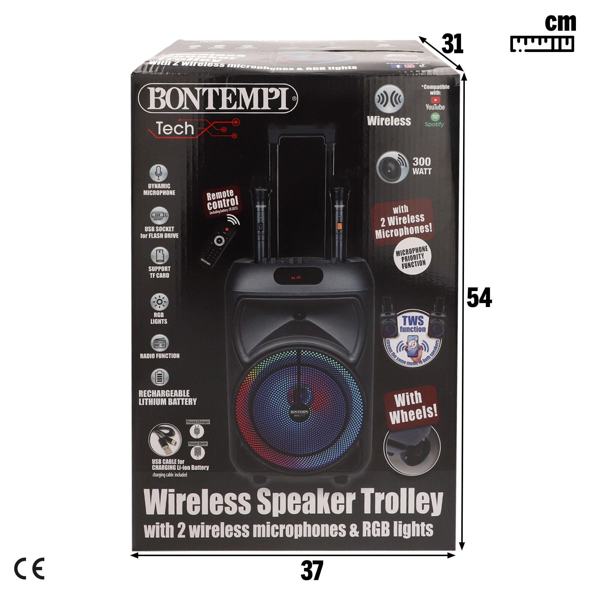 Altavoz inalámbrico maleta y 2 micrófonos 30x25x53 cm Bontempi