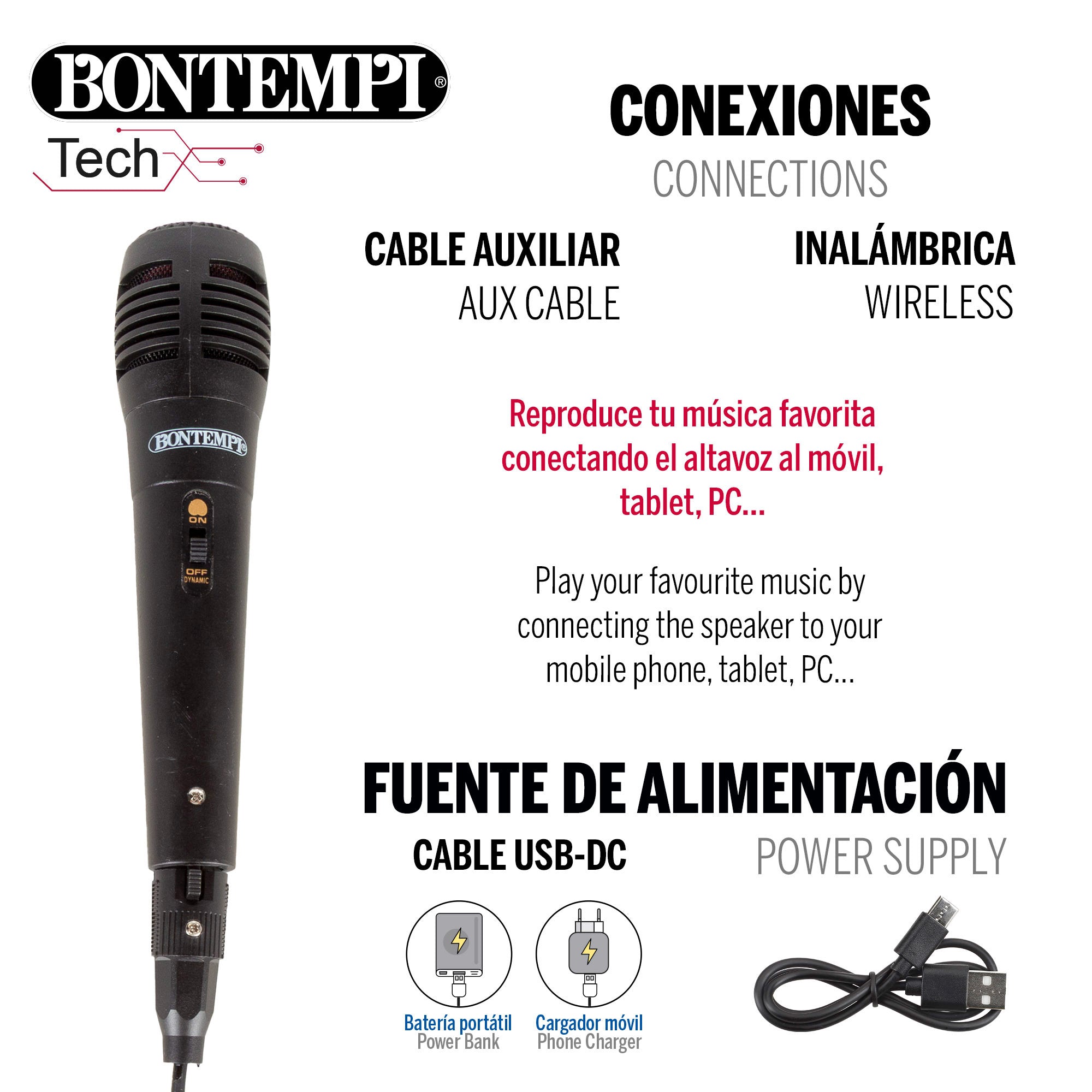 Altavoz inalámbrico 160W con micrófono y luces Bontempi
