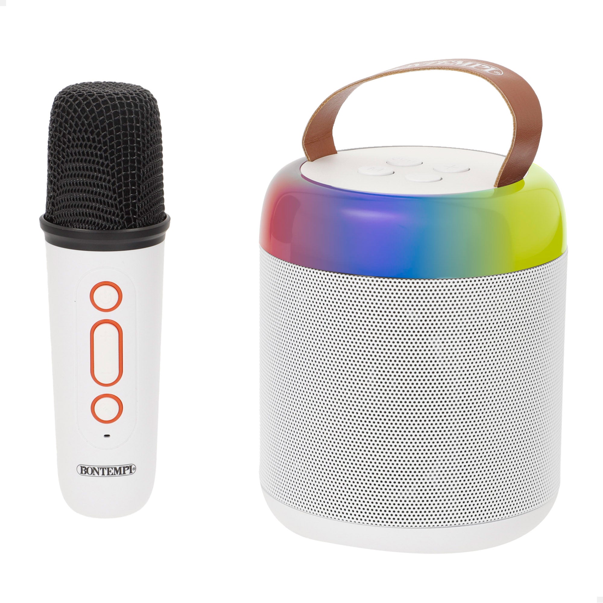 Altavoz mini inalámbrico 80W blanco con micrófono y luces Bontempi