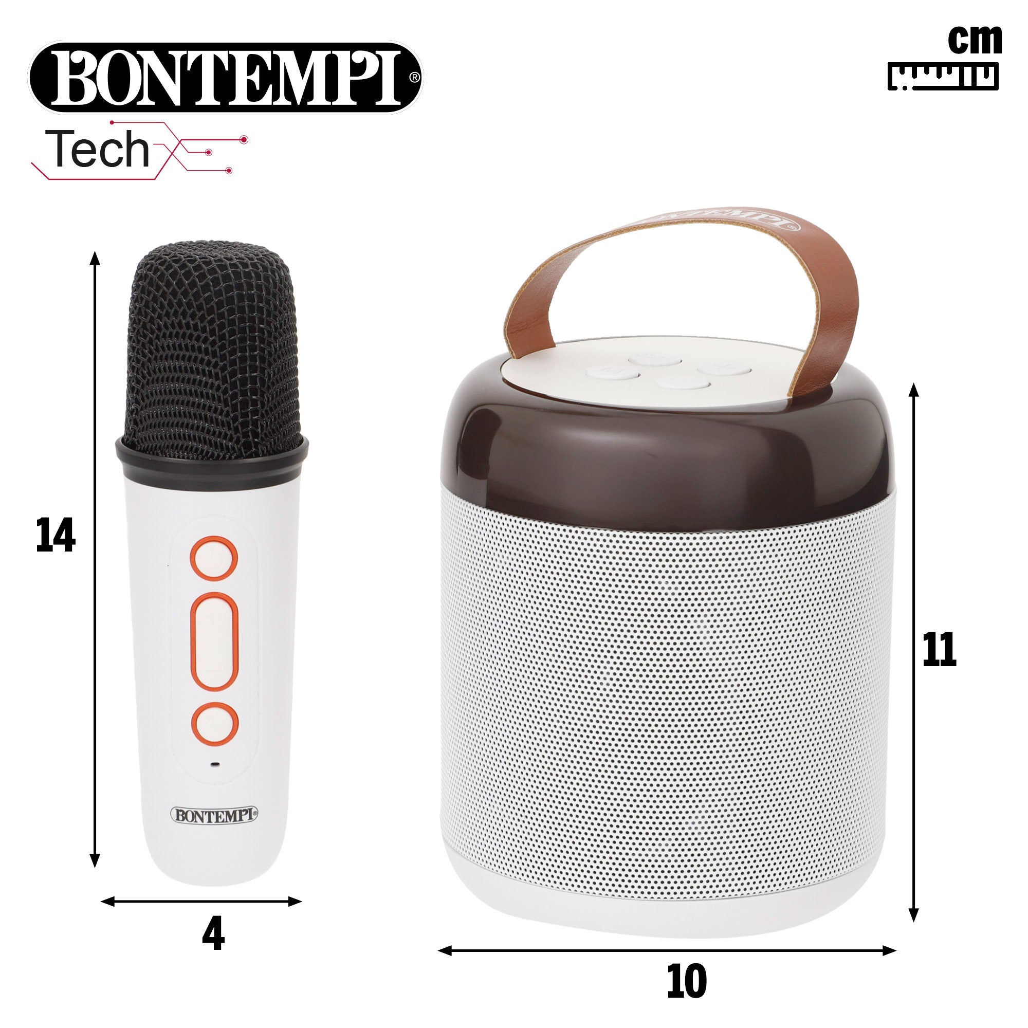 Altavoz mini inalámbrico 80W blanco con micrófono y luces Bontempi