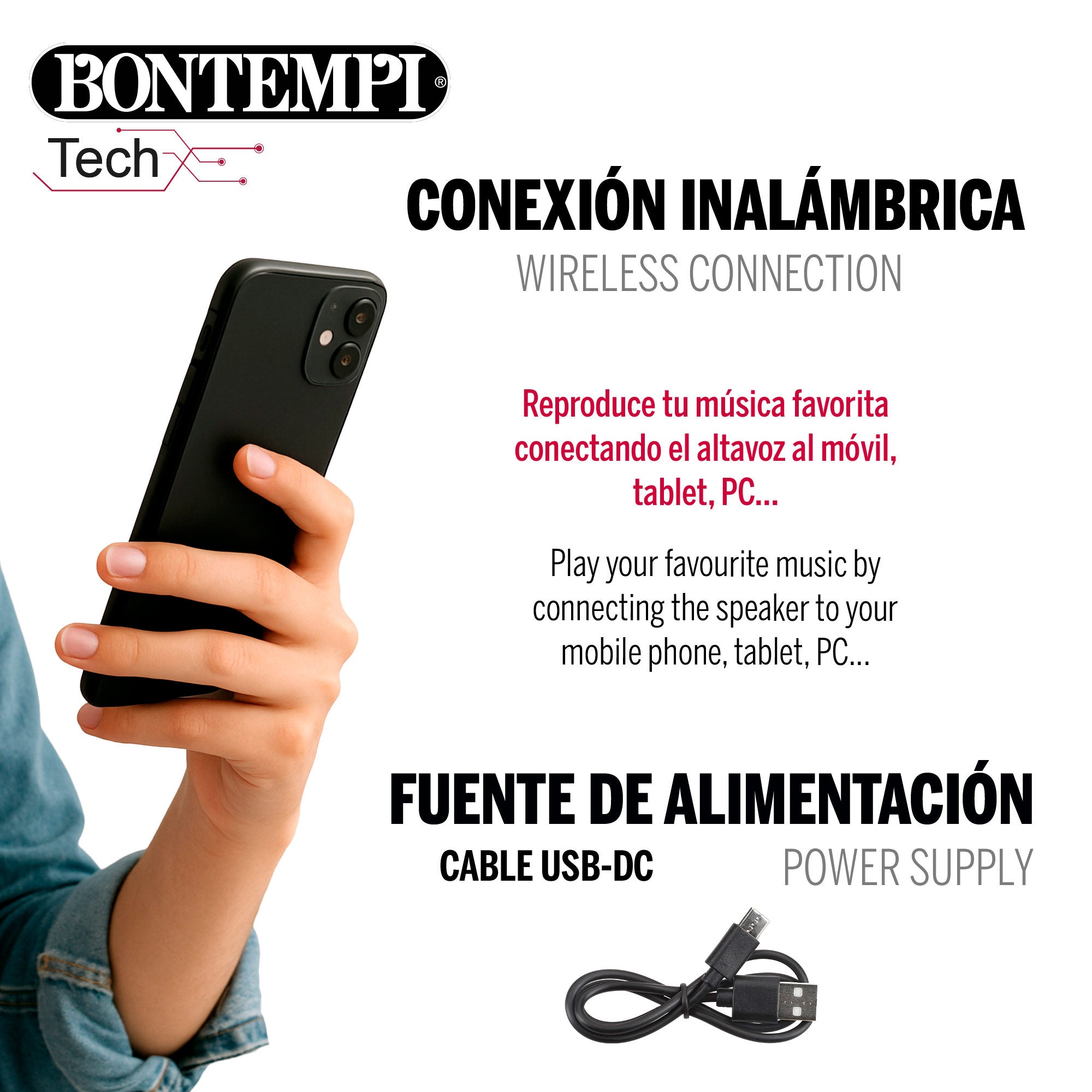 Altavoz inalámbrico 80W con karaoke y micrófono Bontempi