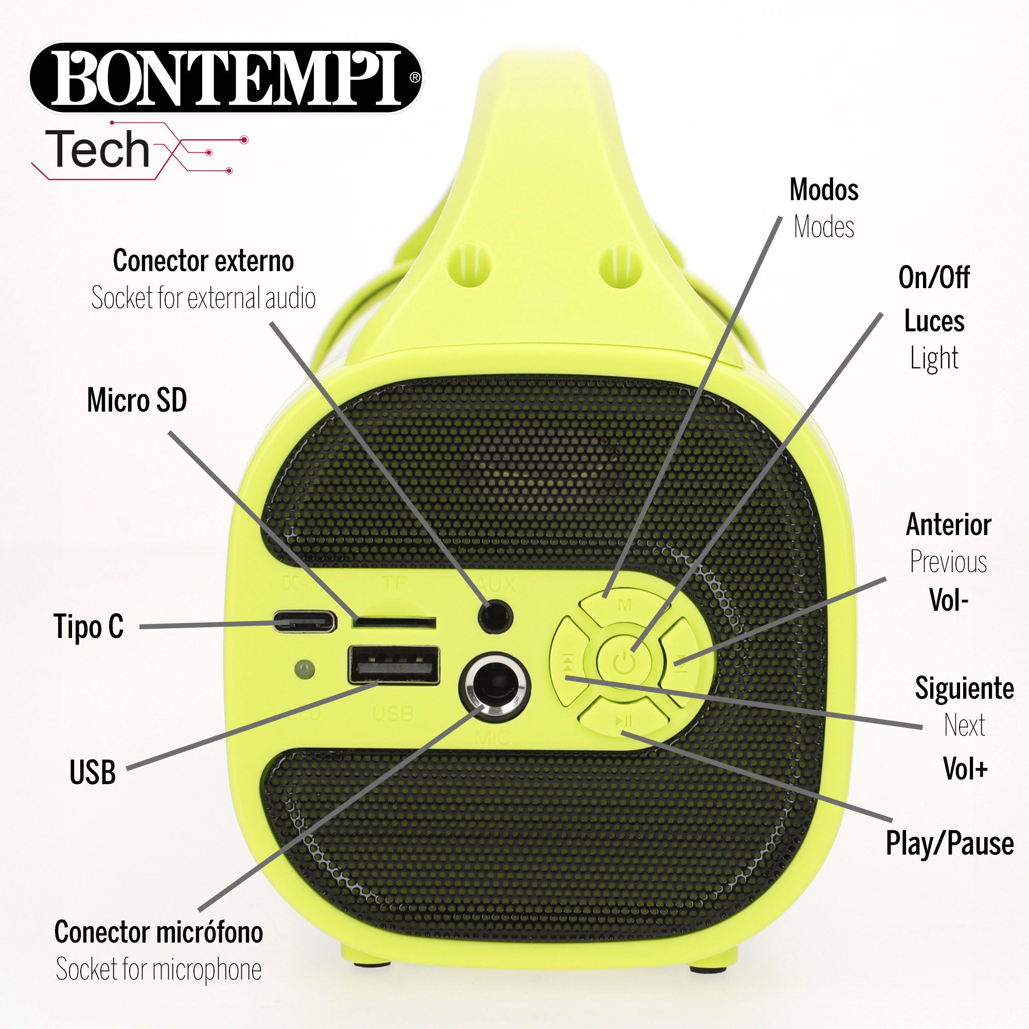 Altavoz inalámbrico 80W con karaoke y micrófono Bontempi