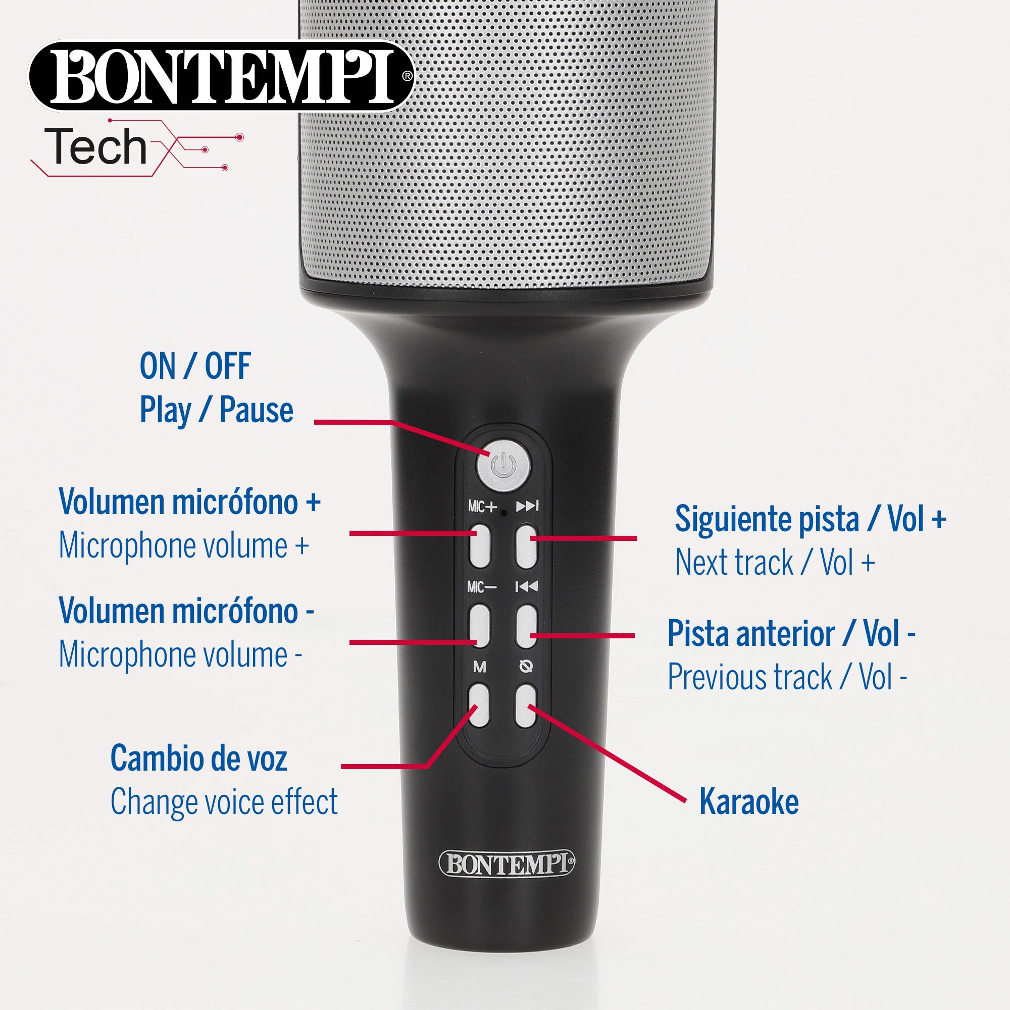 Micrófono karaoke inalámbrico con altavoz y luces Bontempi