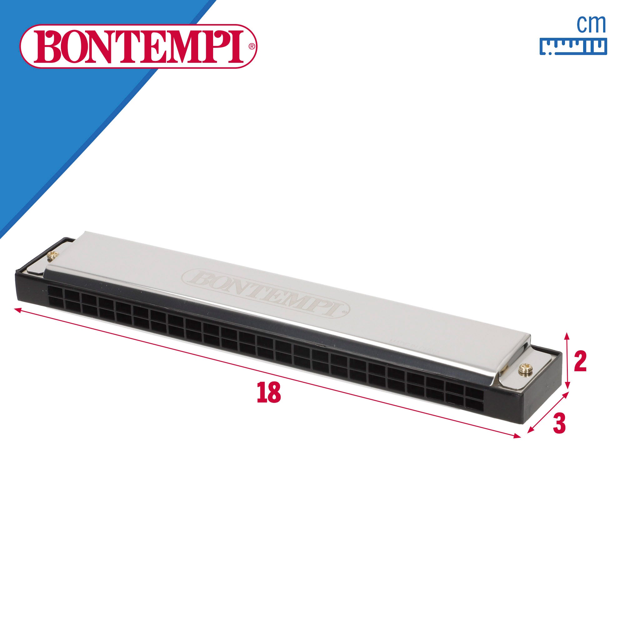 Armónica metálica con 24 notas y estuche protector Bontempi