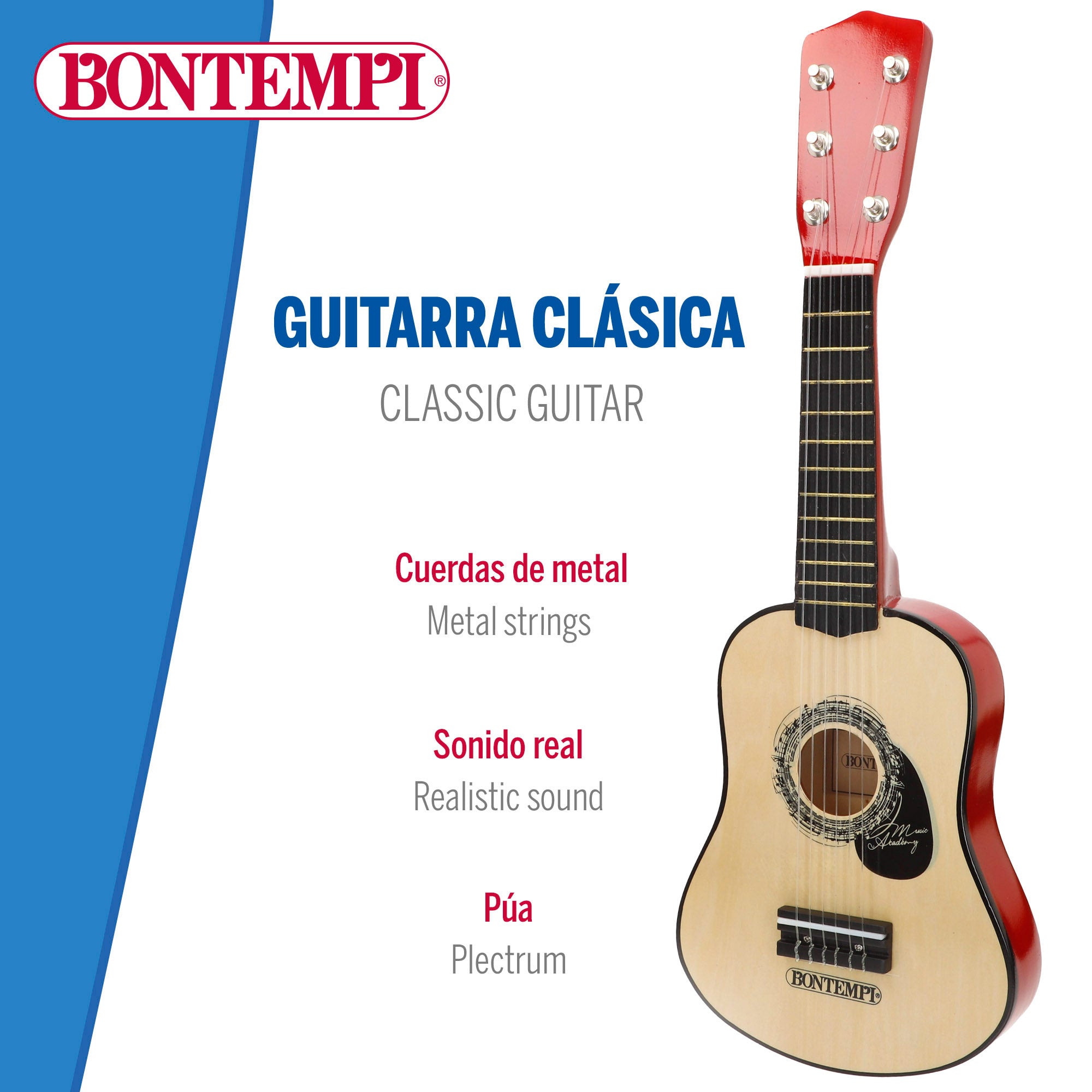 Guitarra juguete clásica de madera 55 cm con correa Bontempi