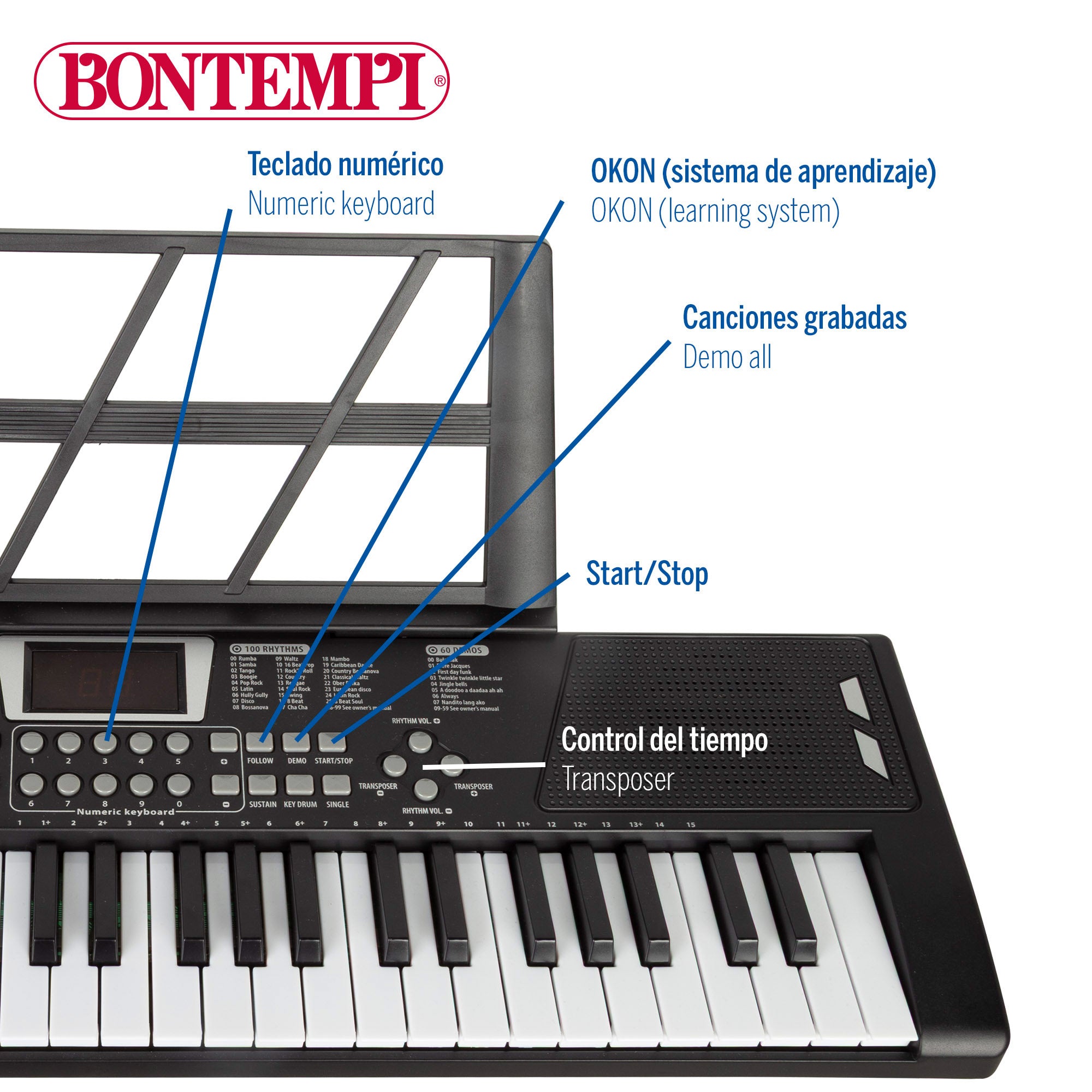 Teclado digital con atril y patas 54 teclas Bontempi