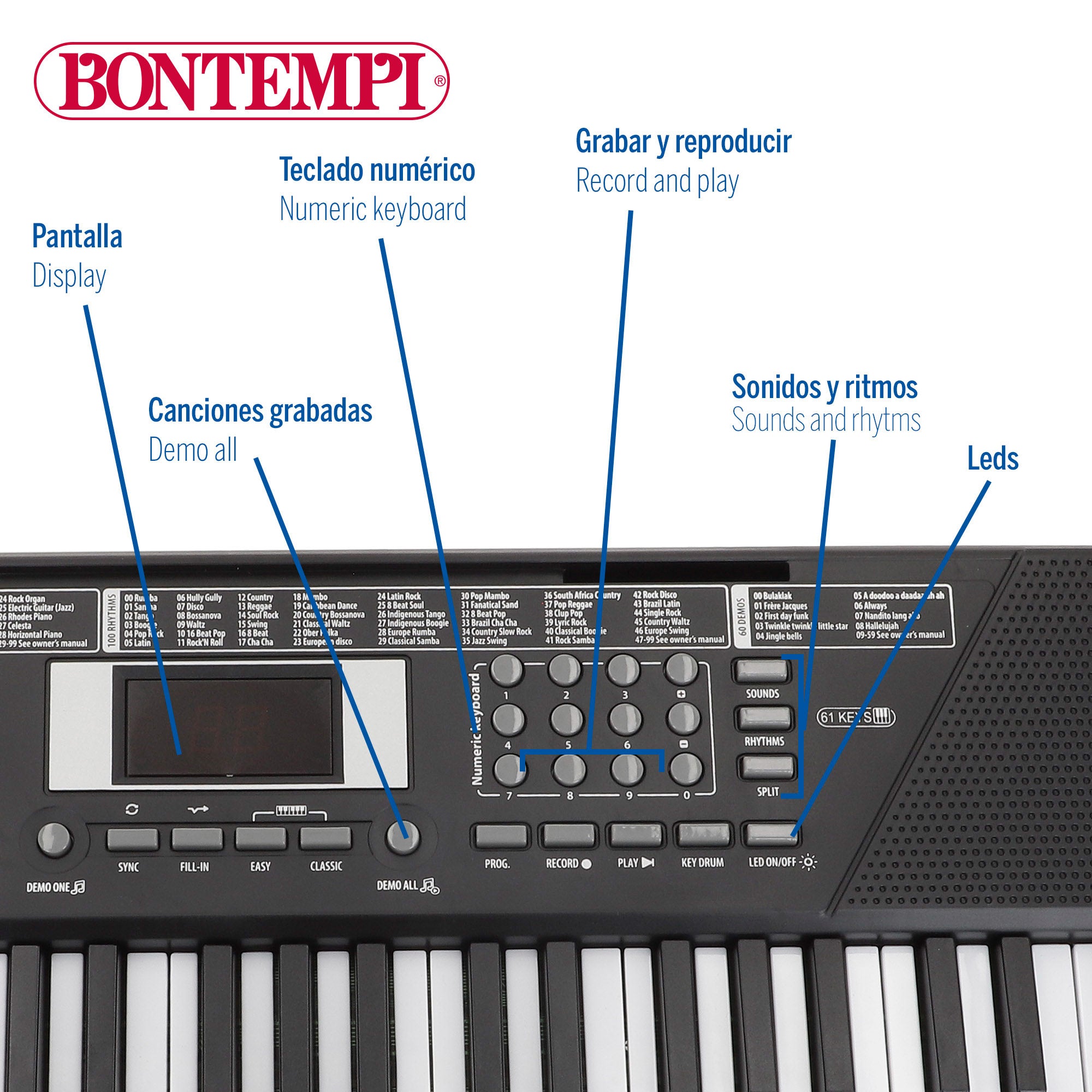 Teclado digital con atril 61 teclas Bontempi