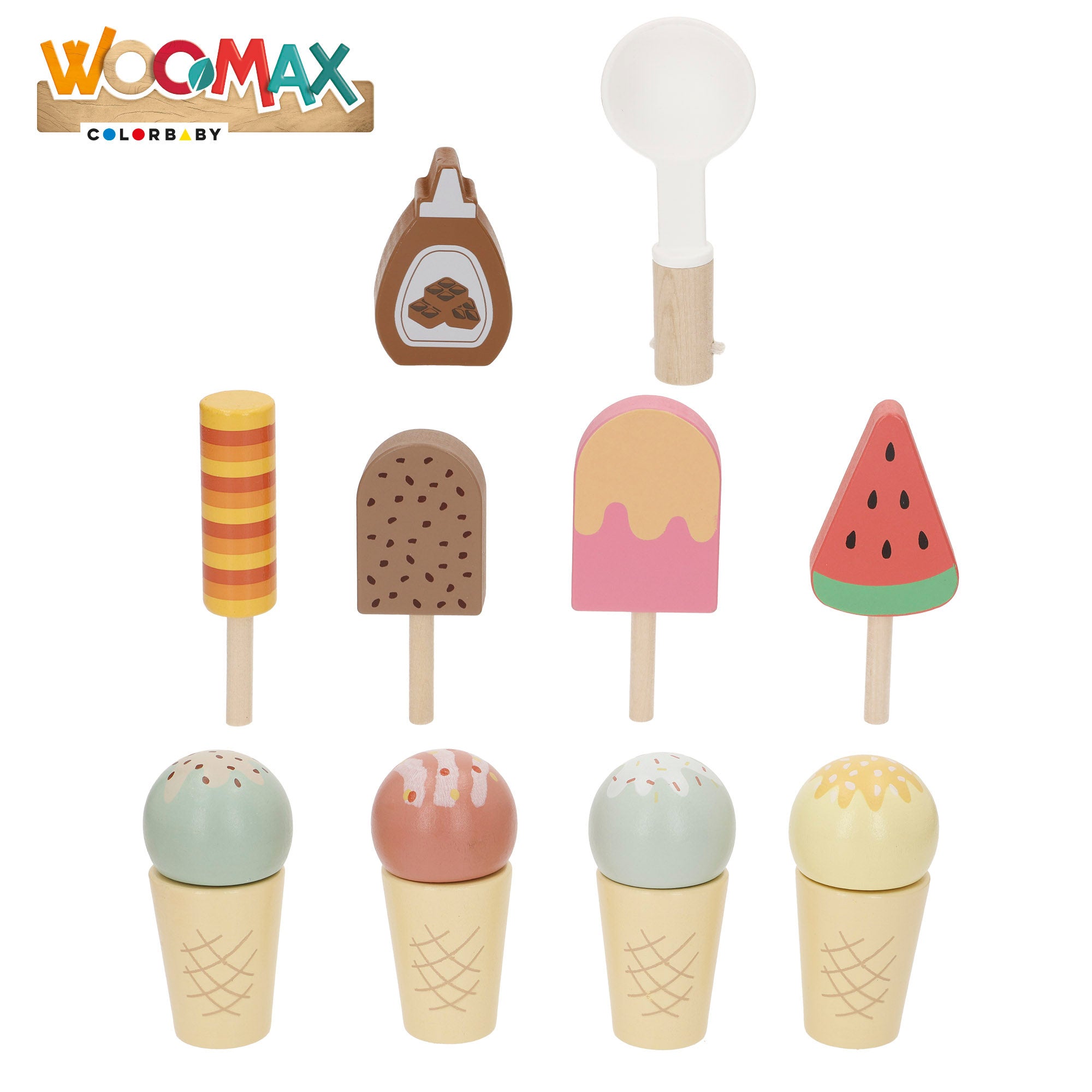 Conjunto de gelado em madeira WOOMAX com 11 peças, 30x21x29 cm
