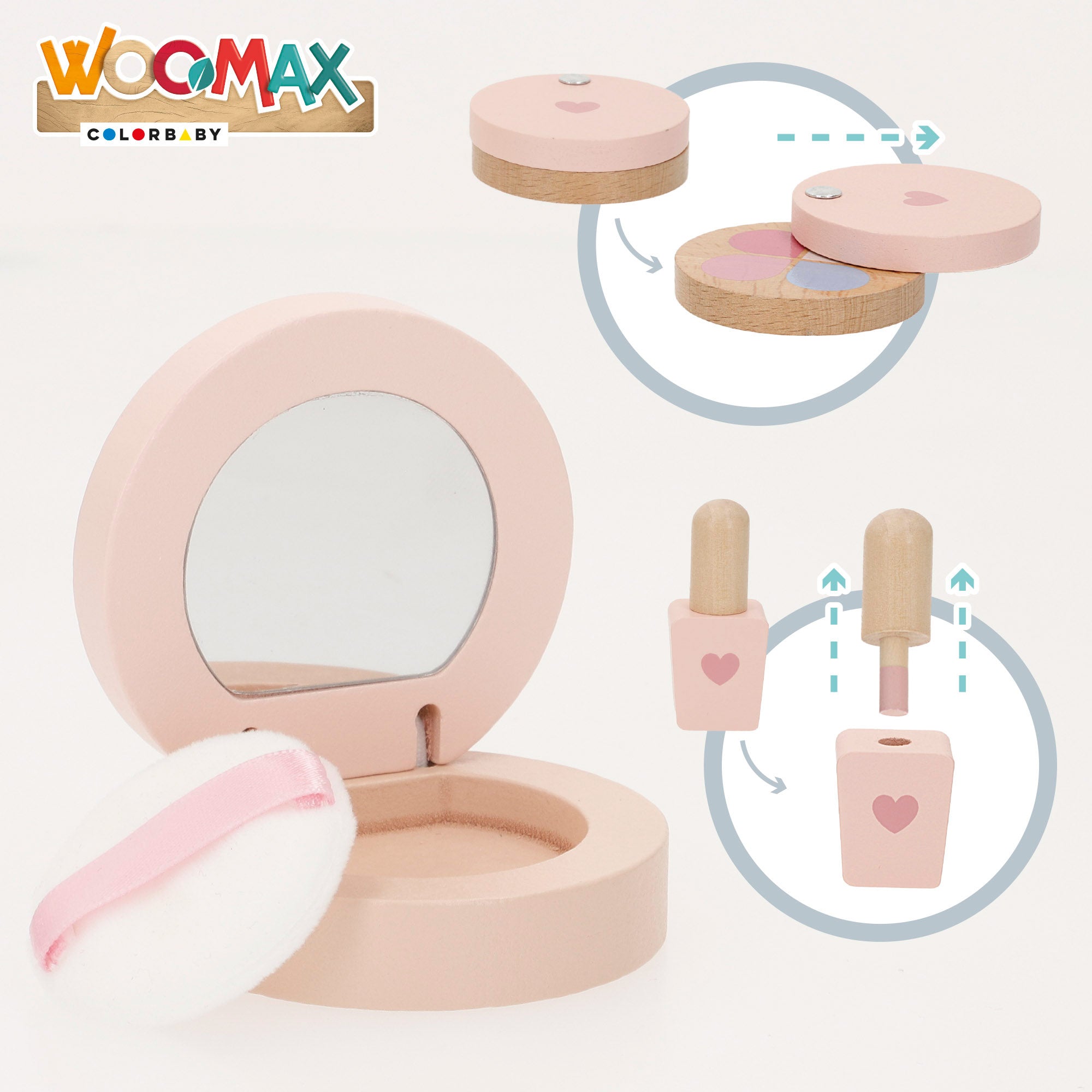 WOOMAX Tocador de madera con accesorios y espejo 28x19x35 cm