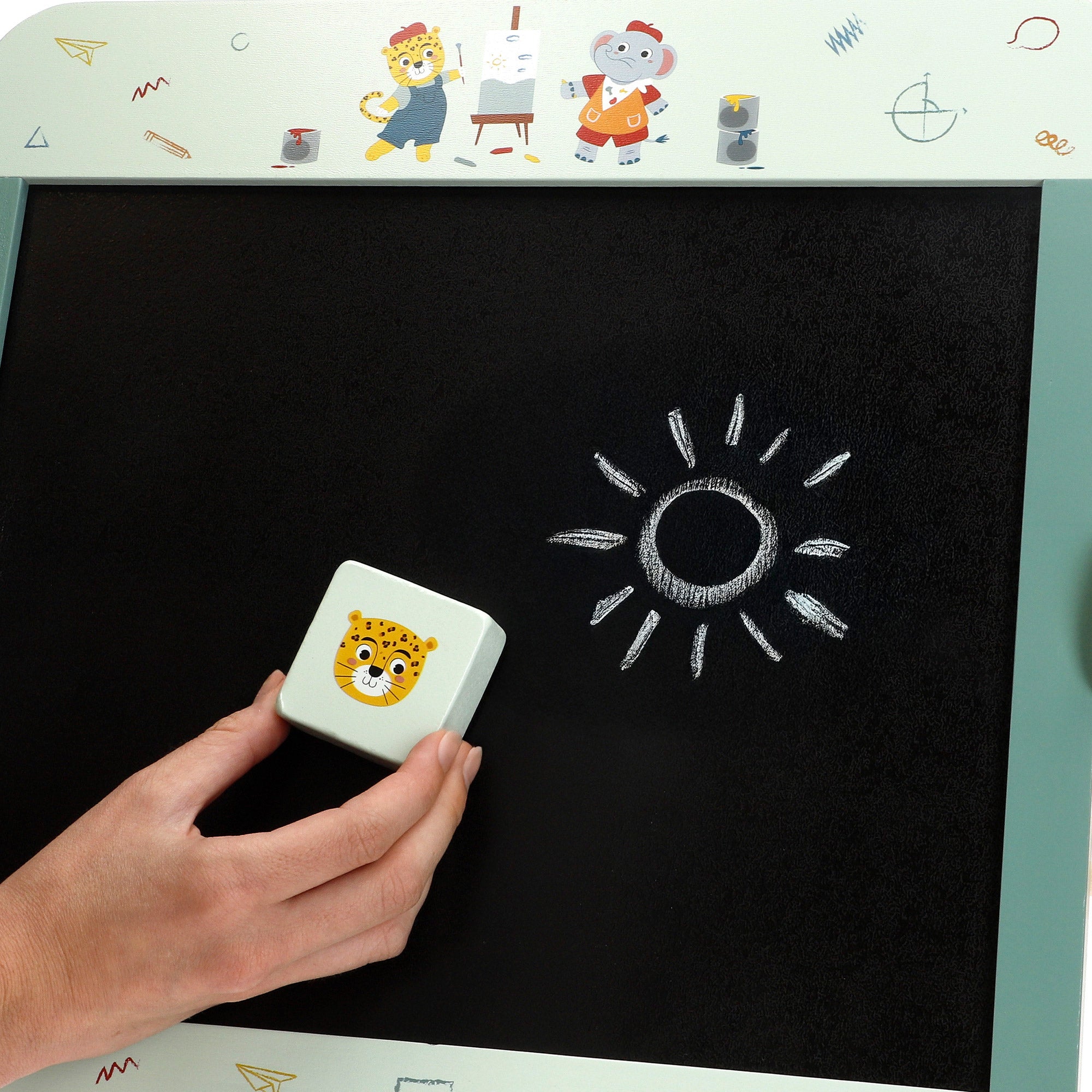 WOOMAX Pizarra doble cara infantil de madera con accesorios